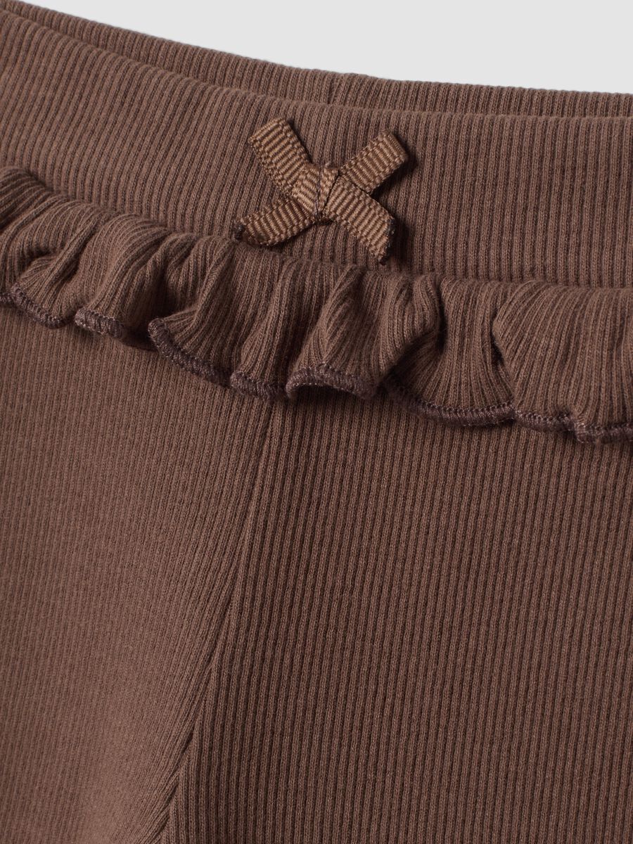 Brown flared leggings in stretch organic cotton for baby girl_2