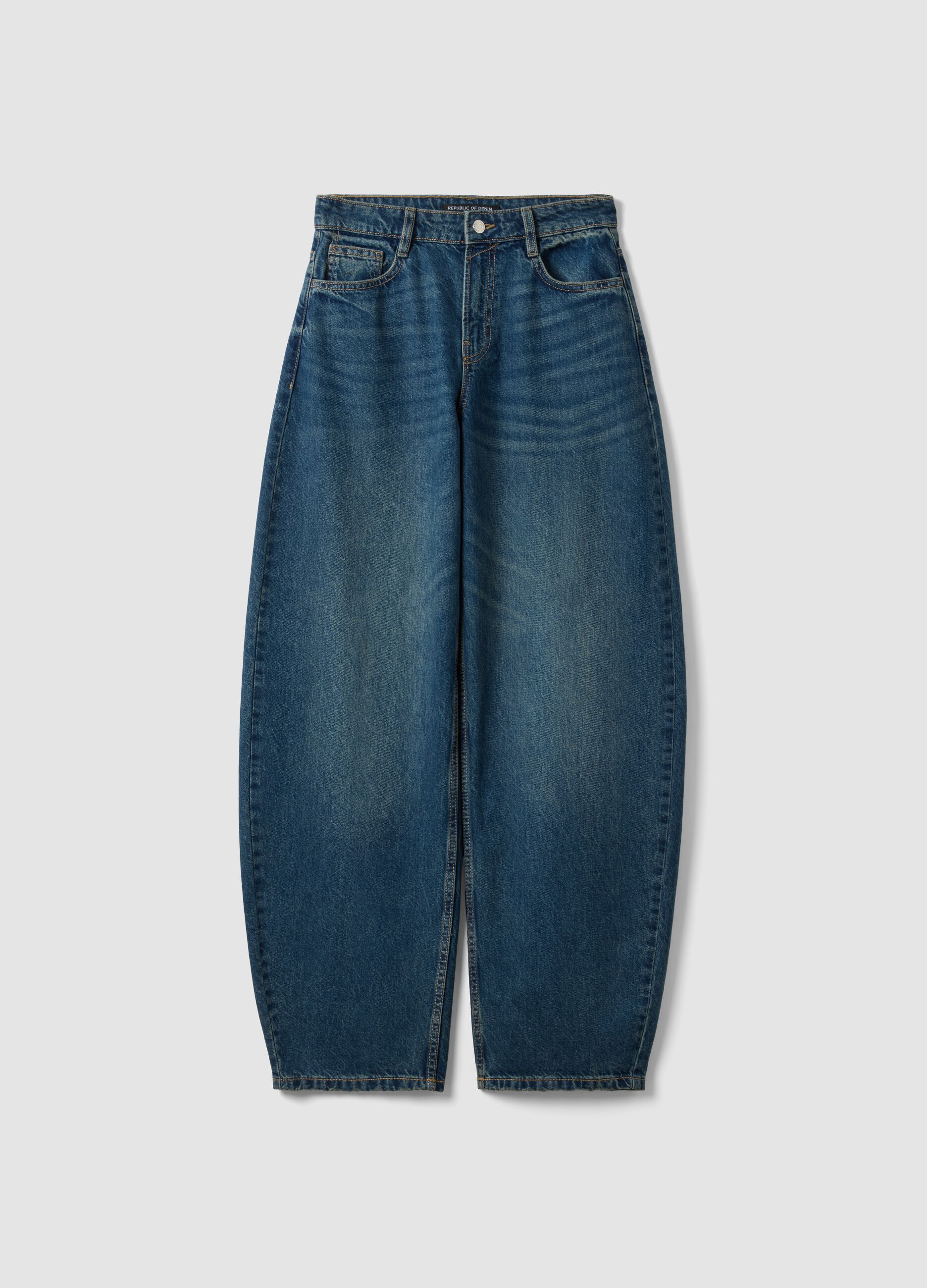 Blue denim pure cotton barrel-fit jeans