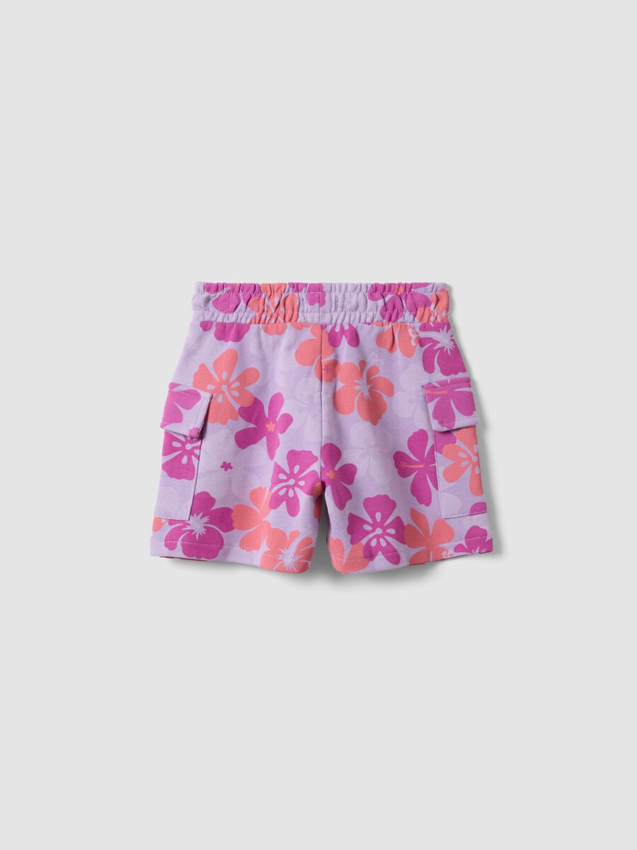 Pink pure cotton floral-print shorts for girls, regular fit_1