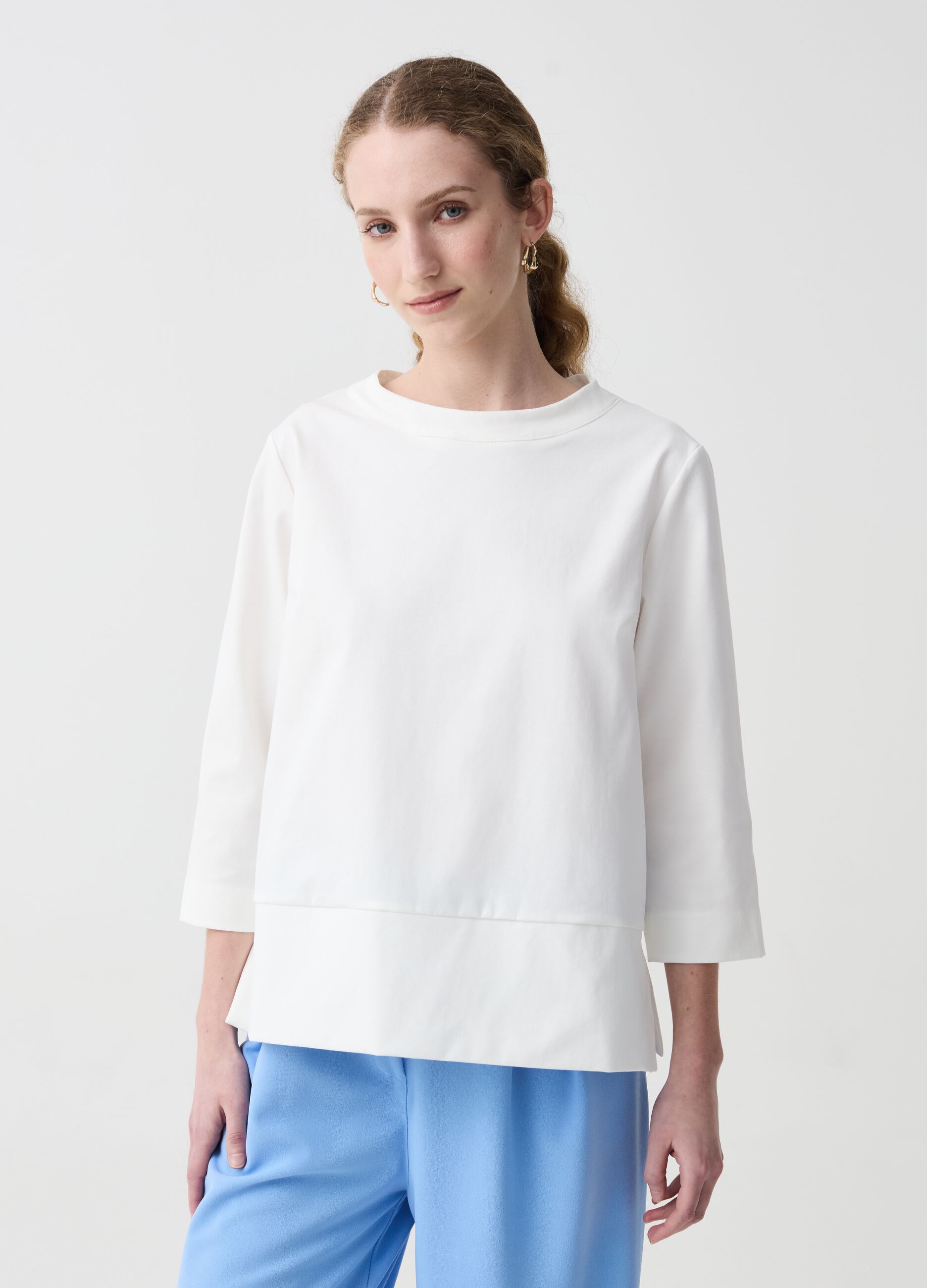 Blouse with splits and three-quarter sleeves