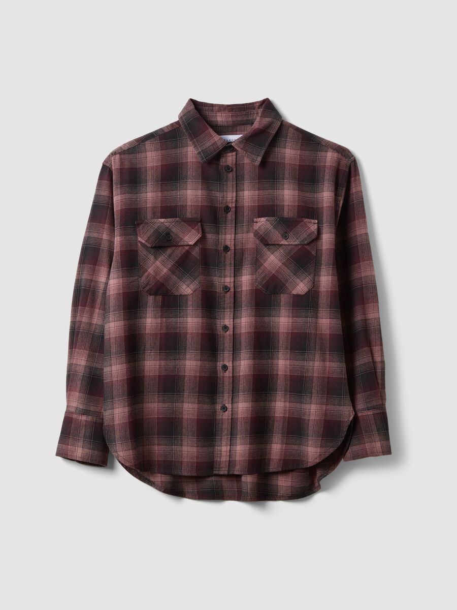 Camicia rosa a quadri in flanella di puro cotone regular fit_0