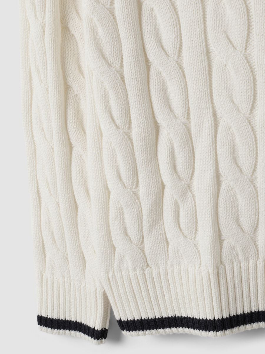 White pure cotton cable-knit oversized jumper for boys_3