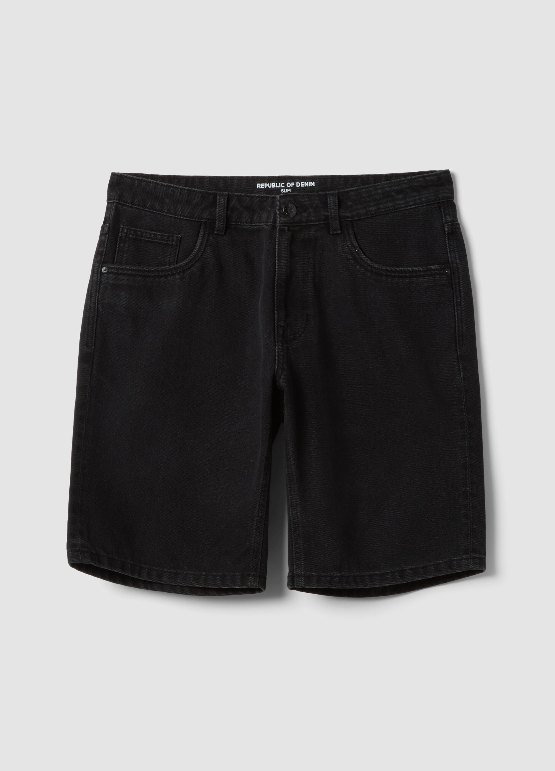 Black denim cotton blend slim fit shorts