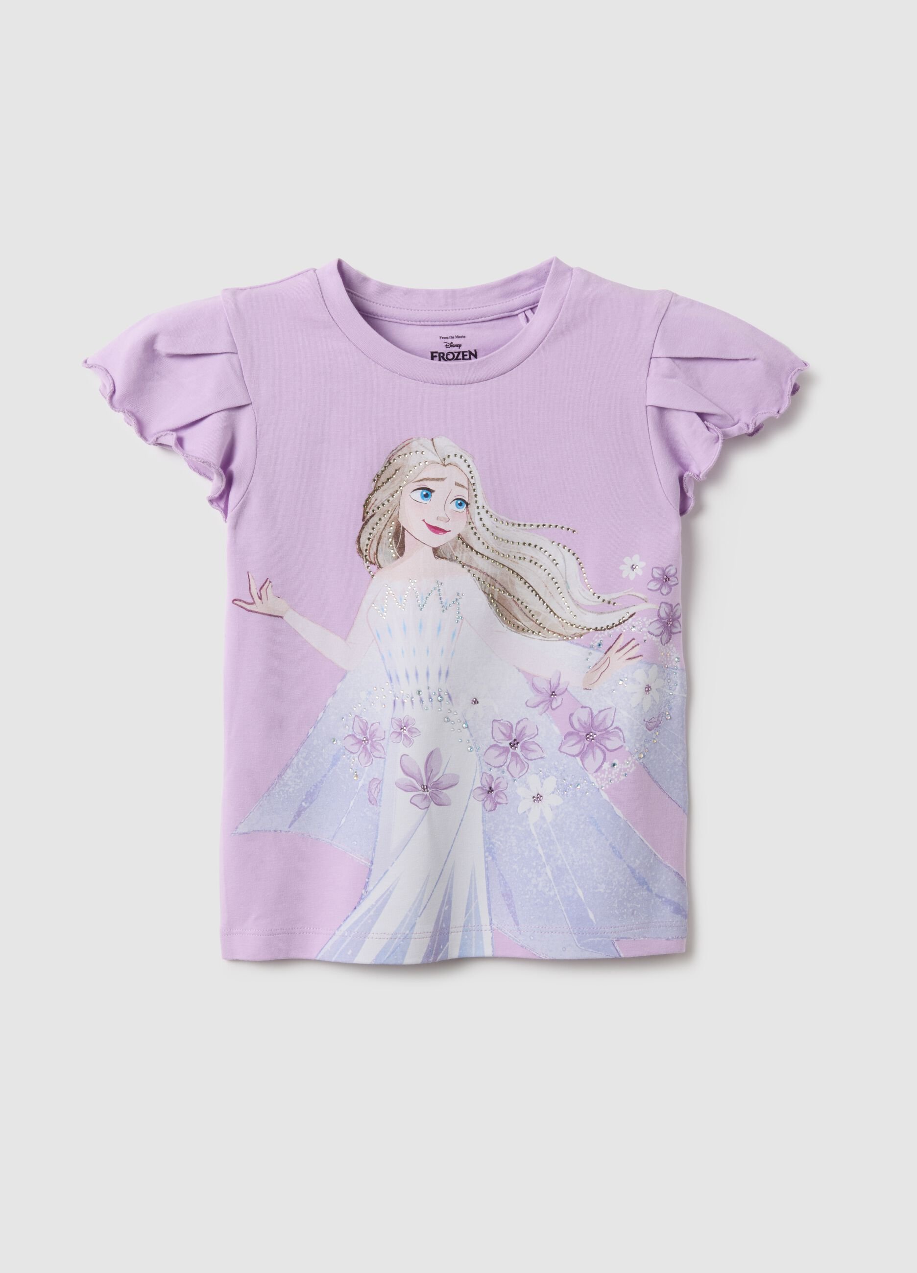 T-shirt multicolorida de algod&atilde;o el&aacute;stico para menina com estampado Frozen