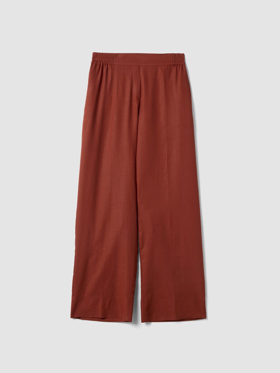 Red wide leg linen-viscose blend trousers_0