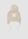 Cappello beige melange in misto lana con pompon_0