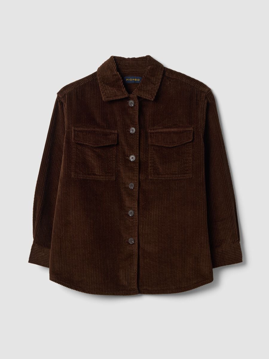 Camicia marrone scuro in puro cotone a coste_0
