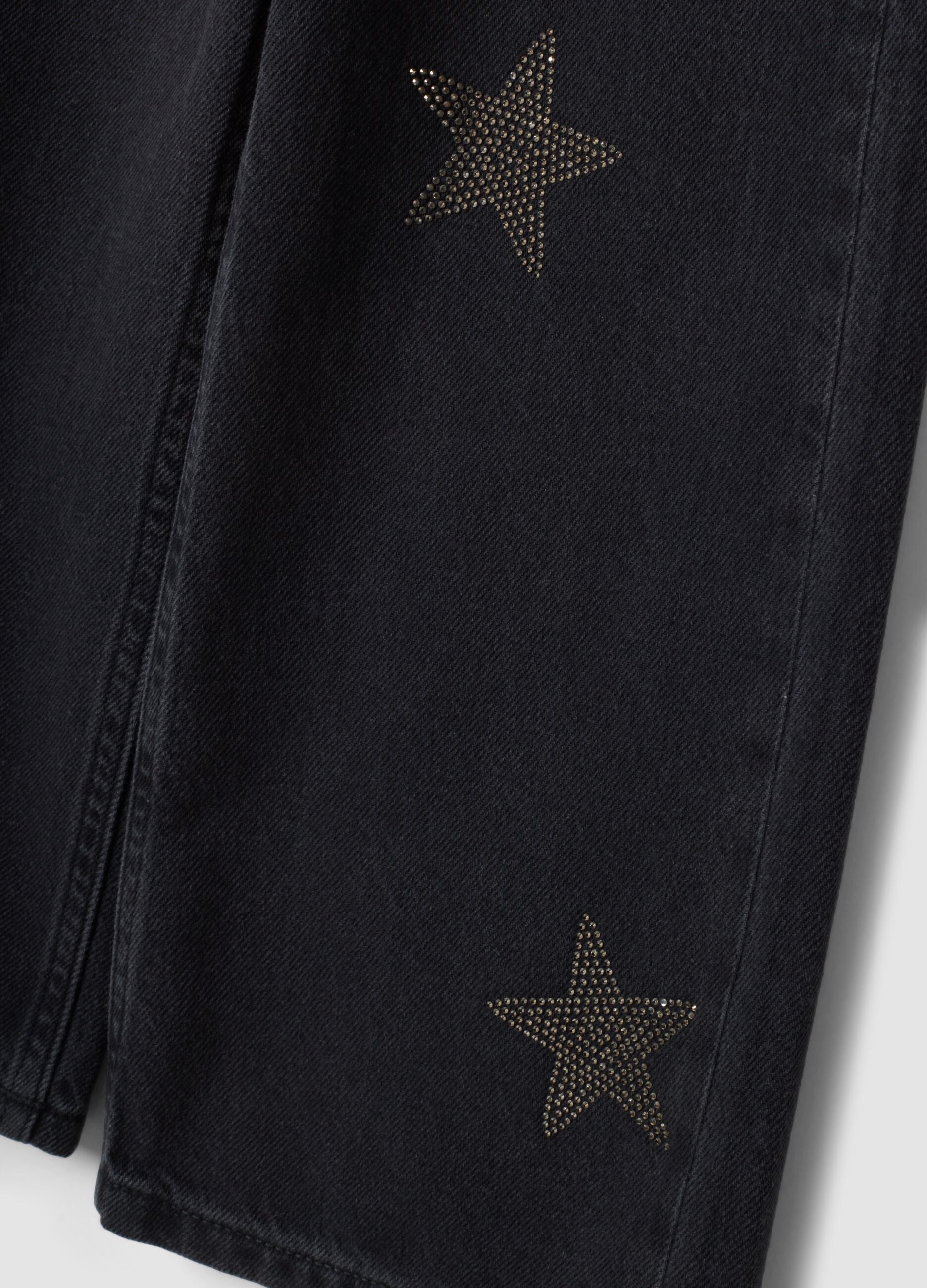 Jeans blu wide leg in puro cotone con stelle