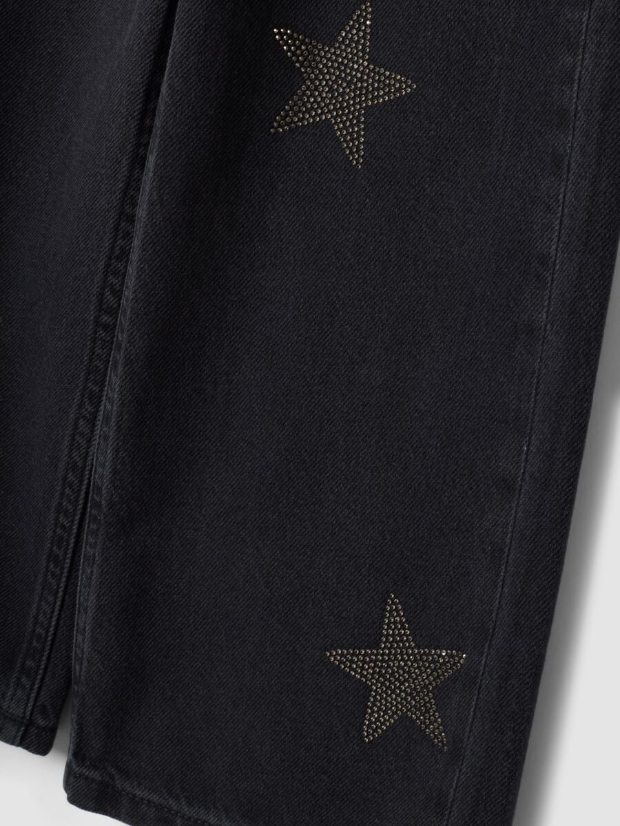 Blue pure cotton wide-leg jeans with stars_1