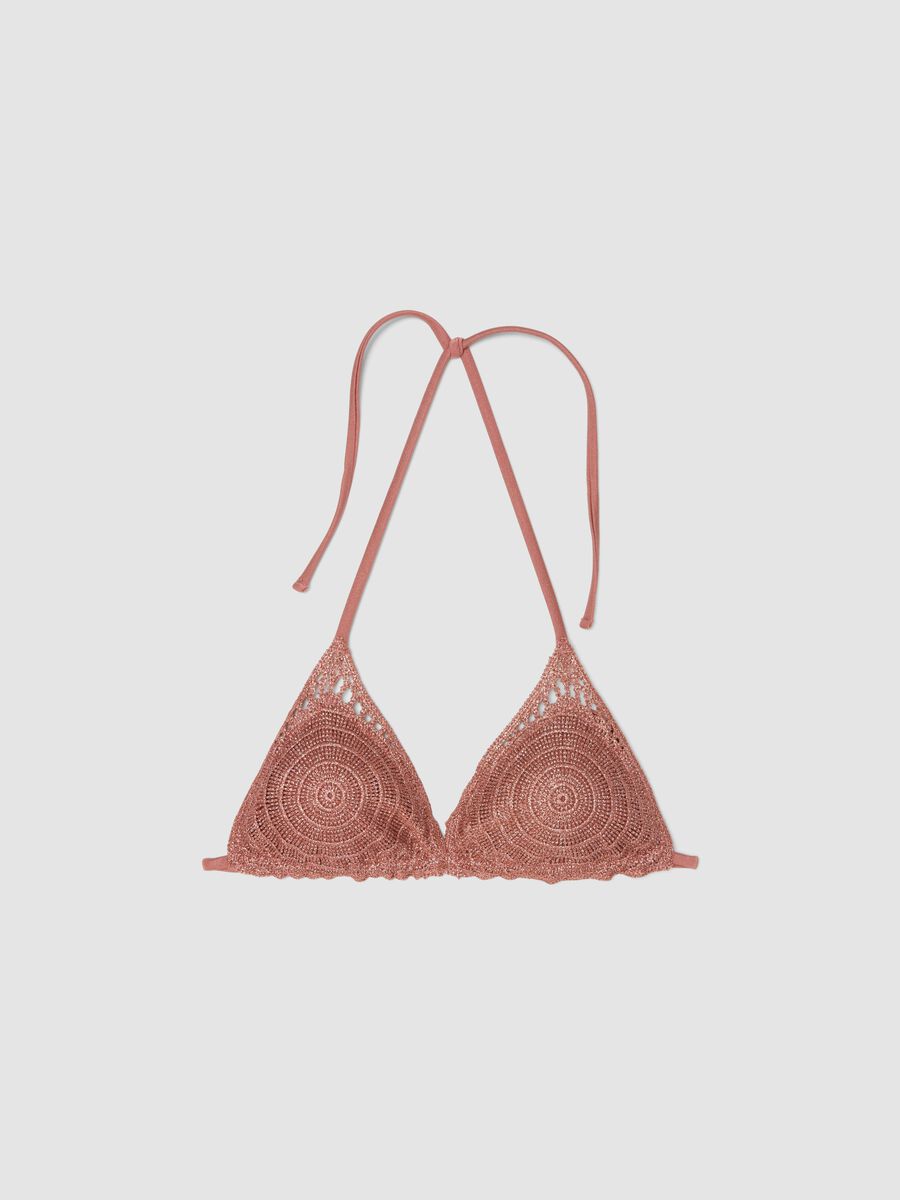 Haut de bikini triangle rose au crochet m&eacute;tallis&eacute;_5