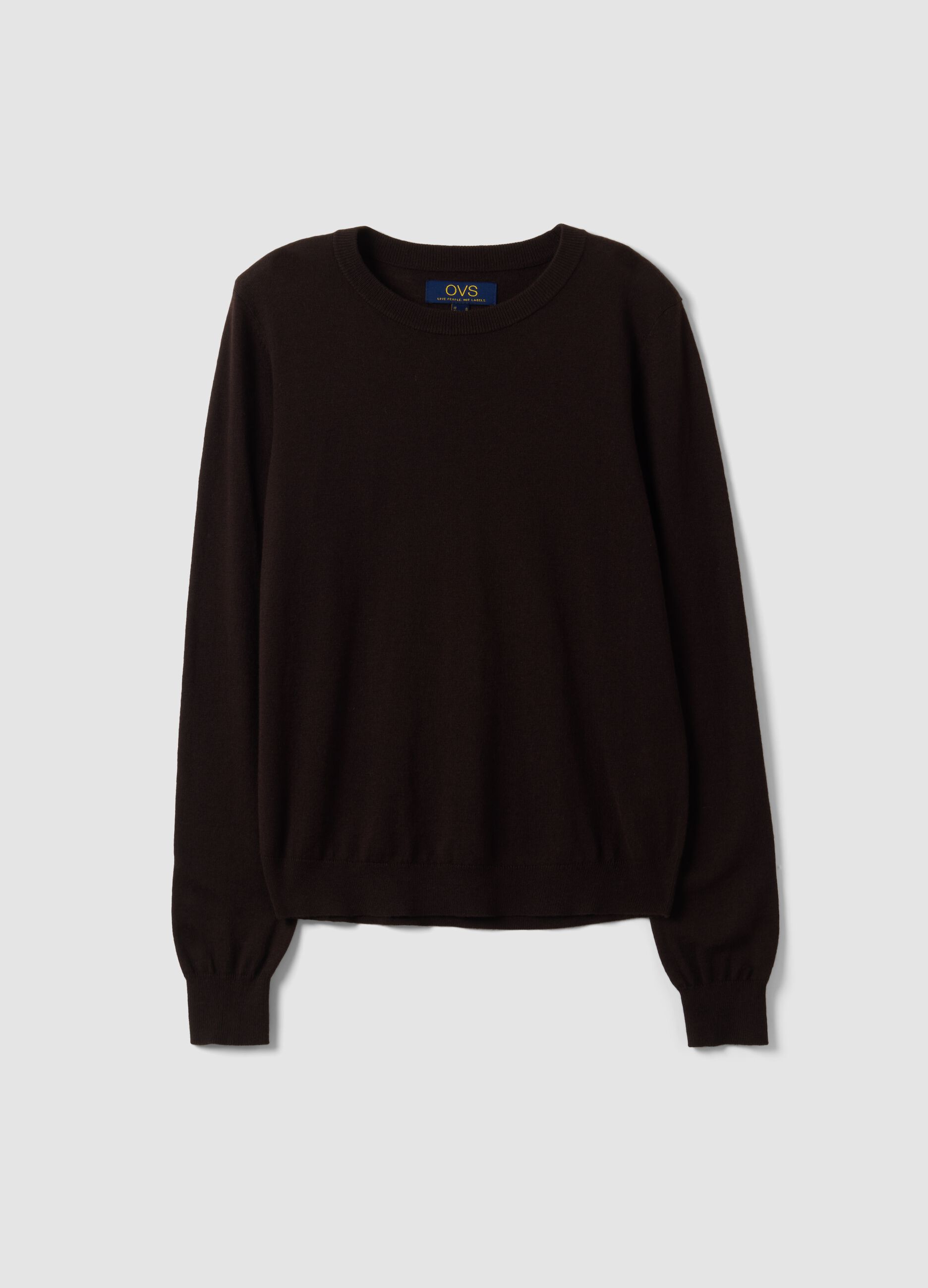 Brown crew-neck wool-blend jumper, regular fit