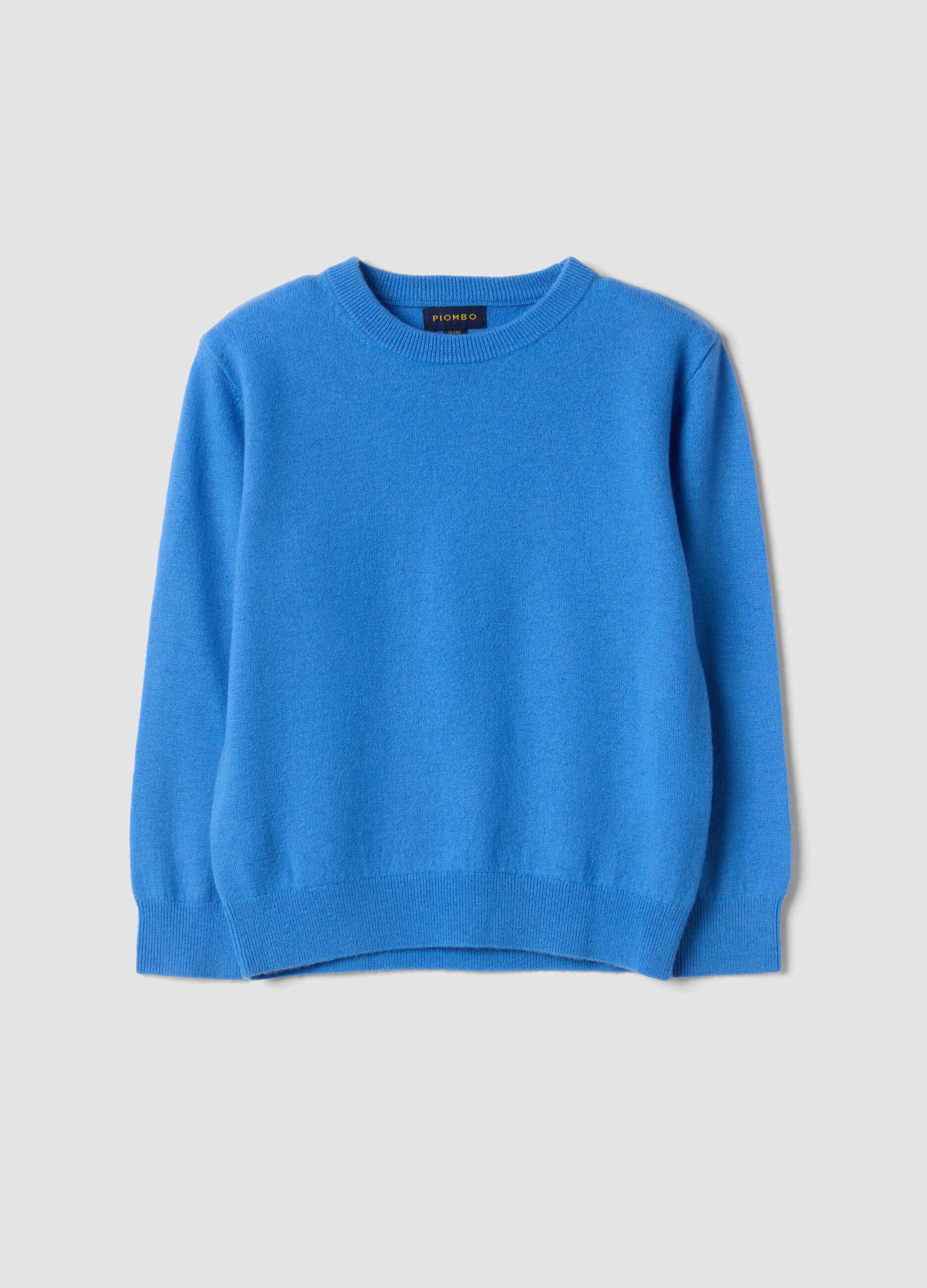 Blue pure wool long-sleeve regular-fit jumper