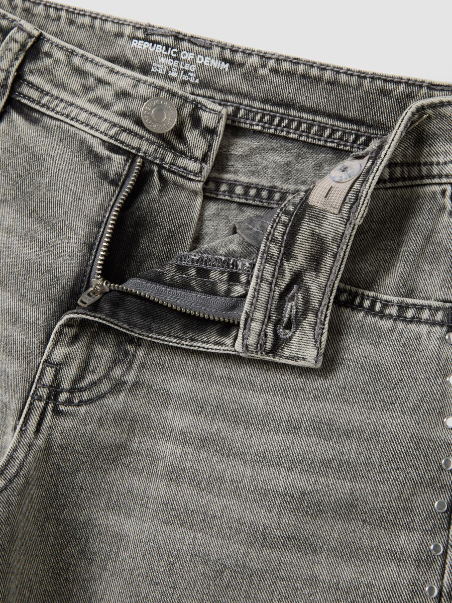 Graue Wide-Leg-Jeans aus reiner Baumwolle mit Nieten f&uuml;r M&auml;dchen_5