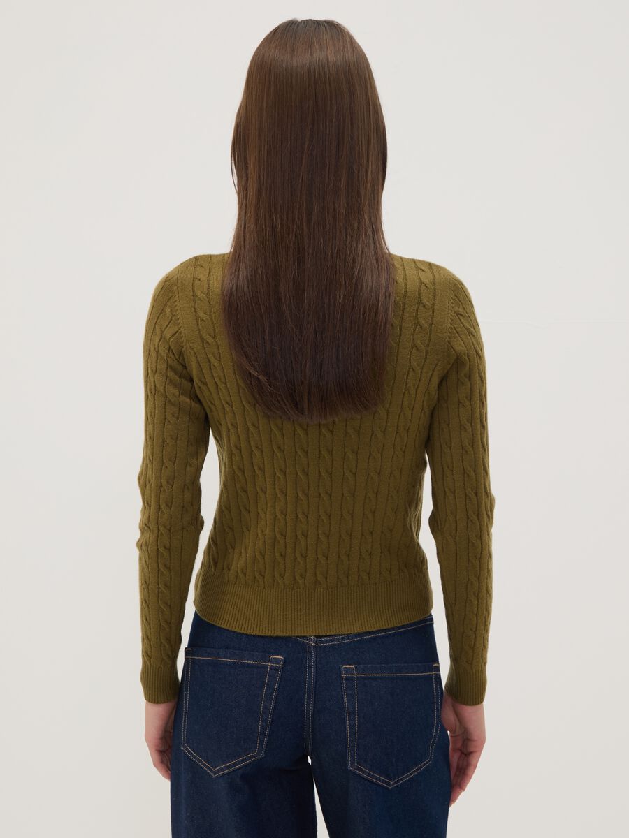 Olive green cable-knit crew neck jumper, regular fit_3