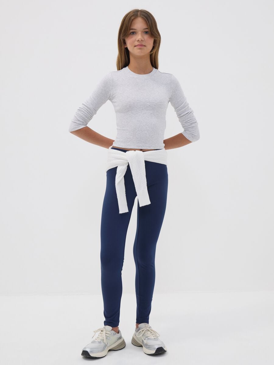 Leggings skinny blu in cotone organico elasticizzato per ragazza_0
