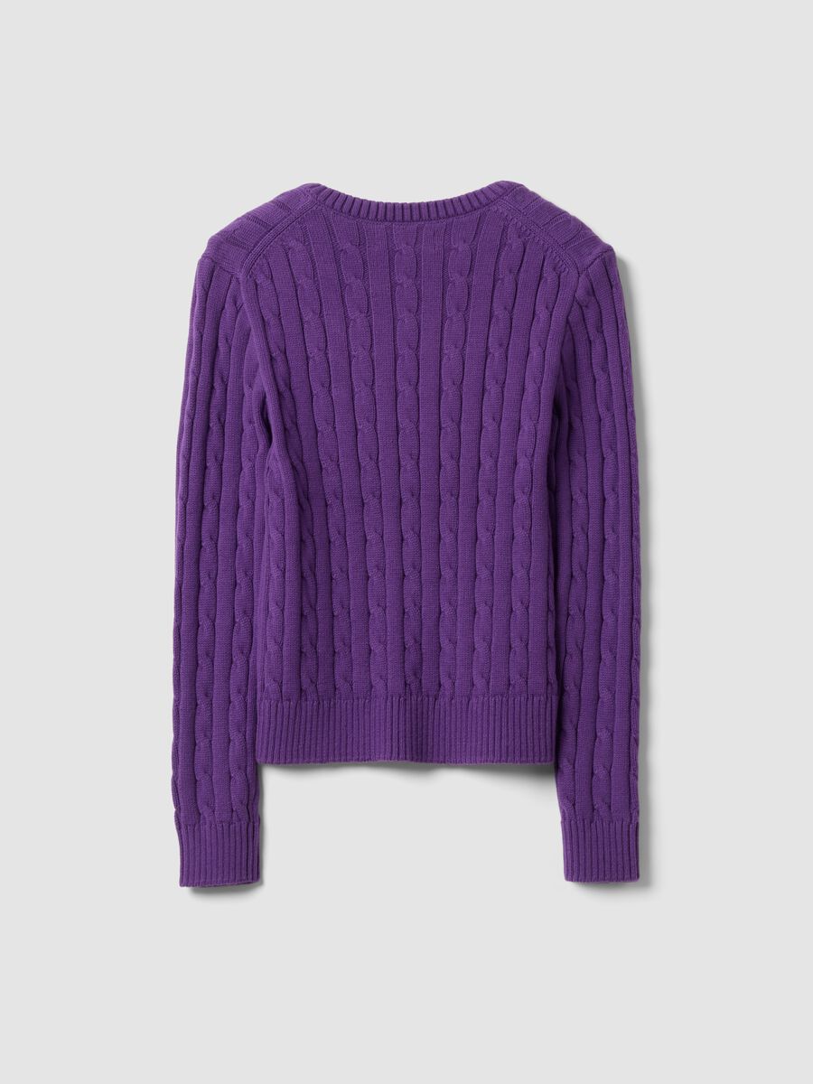 Violetter Zopfpullover aus reiner Baumwolle mit tiefem V-Ausschnitt_2