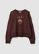 Brown cotton-blend crew-neck sweatshirt with teddy print_0