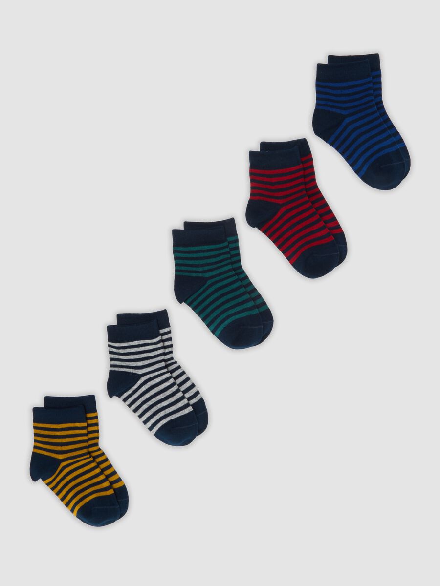 Multipack of five striped short socks in stretch organic cotton_0