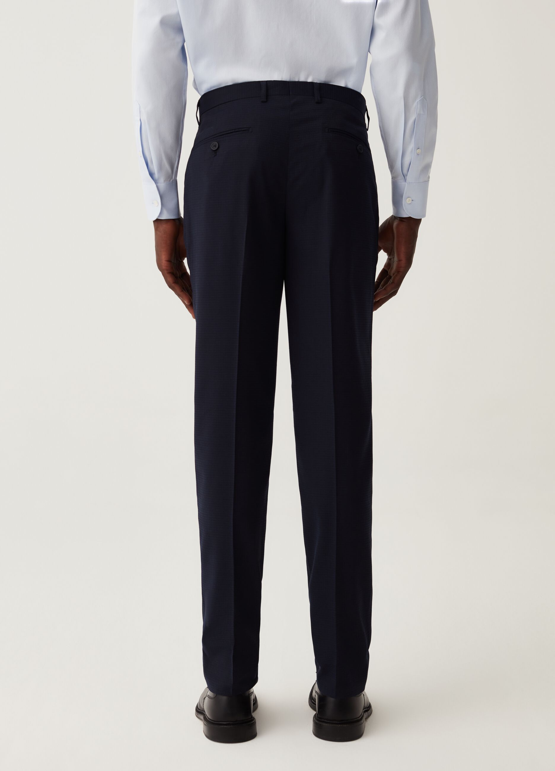 Navy blue slim-fit trousers with check micro weave_2