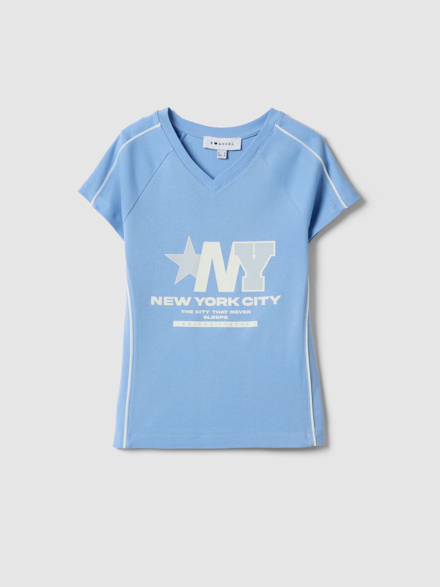 Blaue Slim-Fit T-Shirt aus reiner Baumwolle mit V-Ausschnitt und Print_4