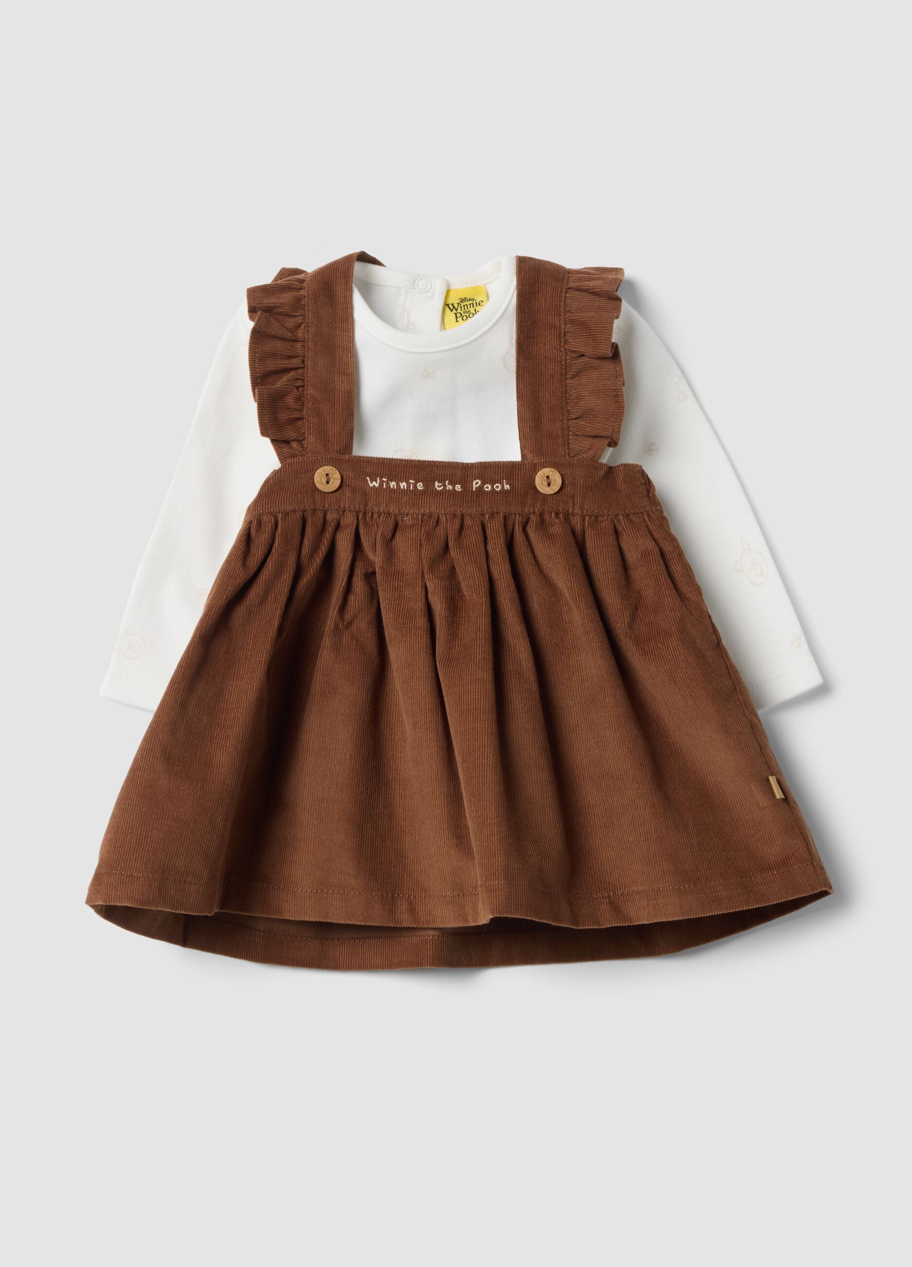 Completo bianco in puro cotone organico con stampa Winnie the Pooh