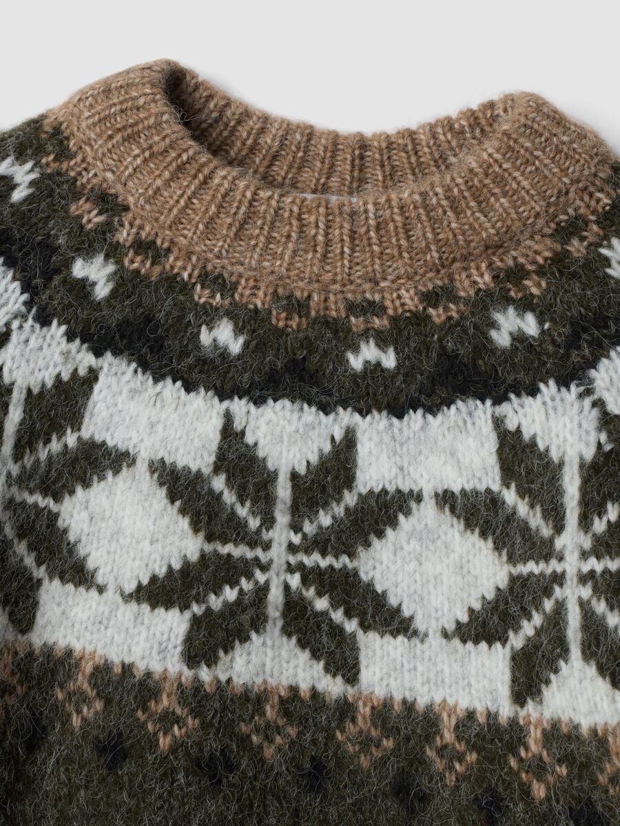 Brown wool-blend jumper with jacquard mock neck_1