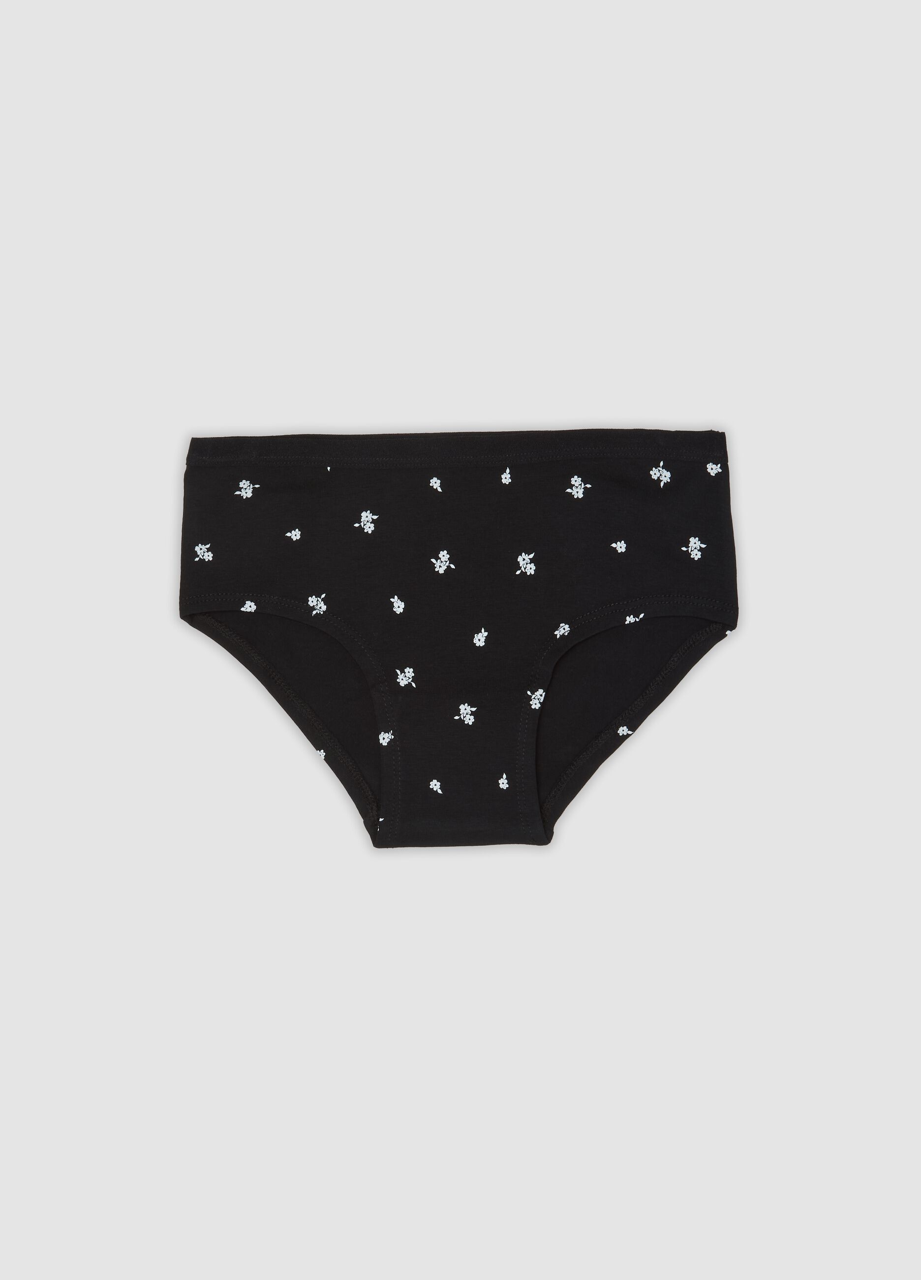 Slip culotte neri in cotone organico elasticizzato con stampa floreale