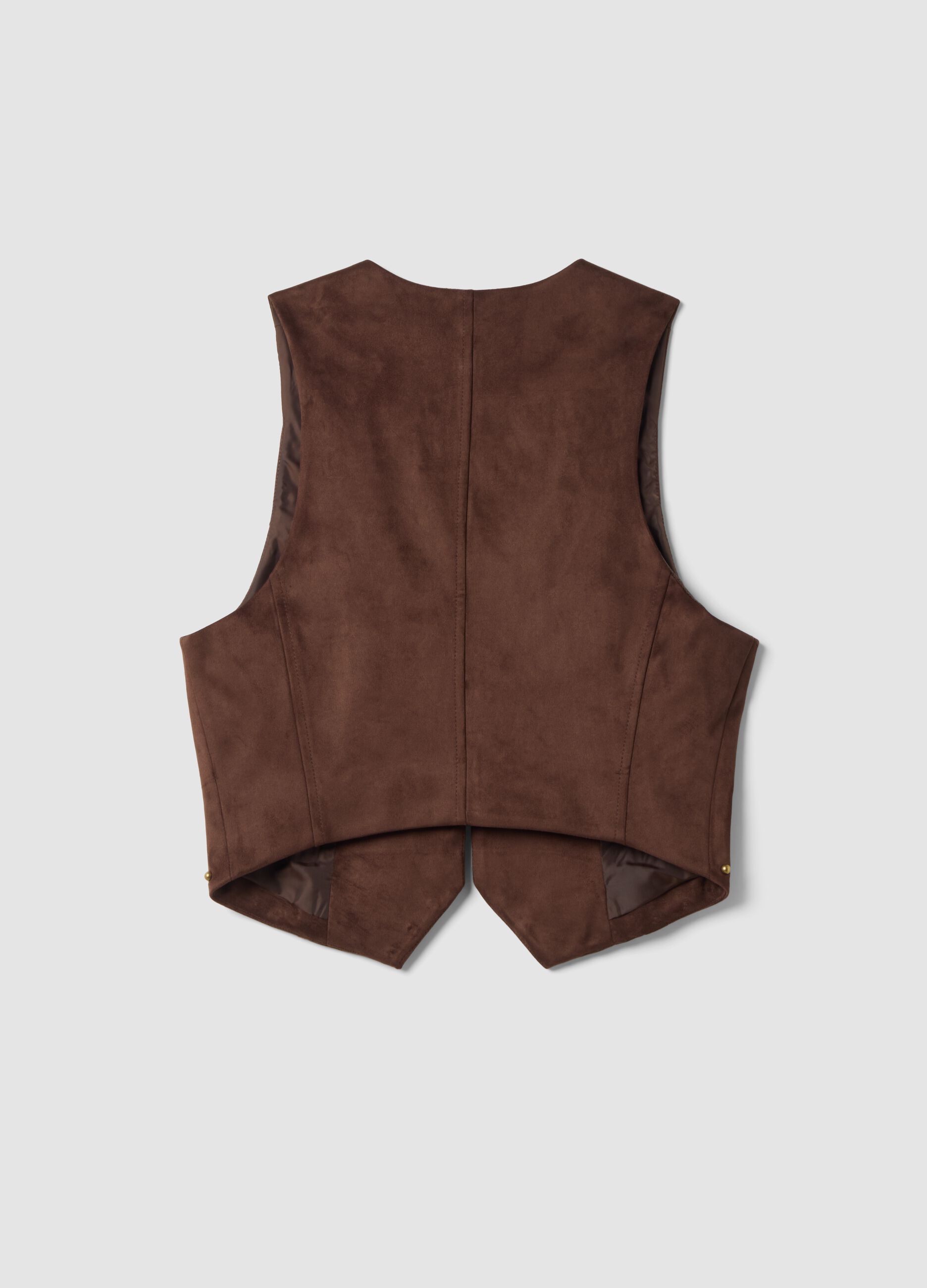 Brown stretch studded waistcoat, regular fit
