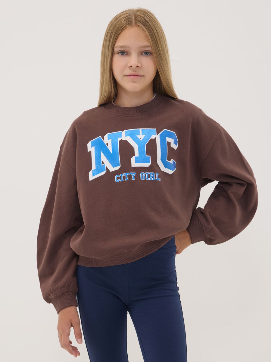 Brown pure cotton sweatshirt with NYC print_1