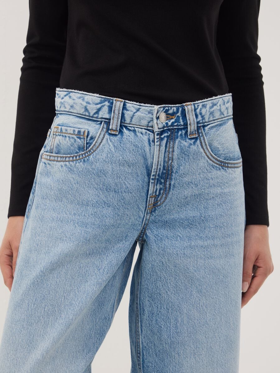 Light blue pure cotton super wide-leg jeans_2