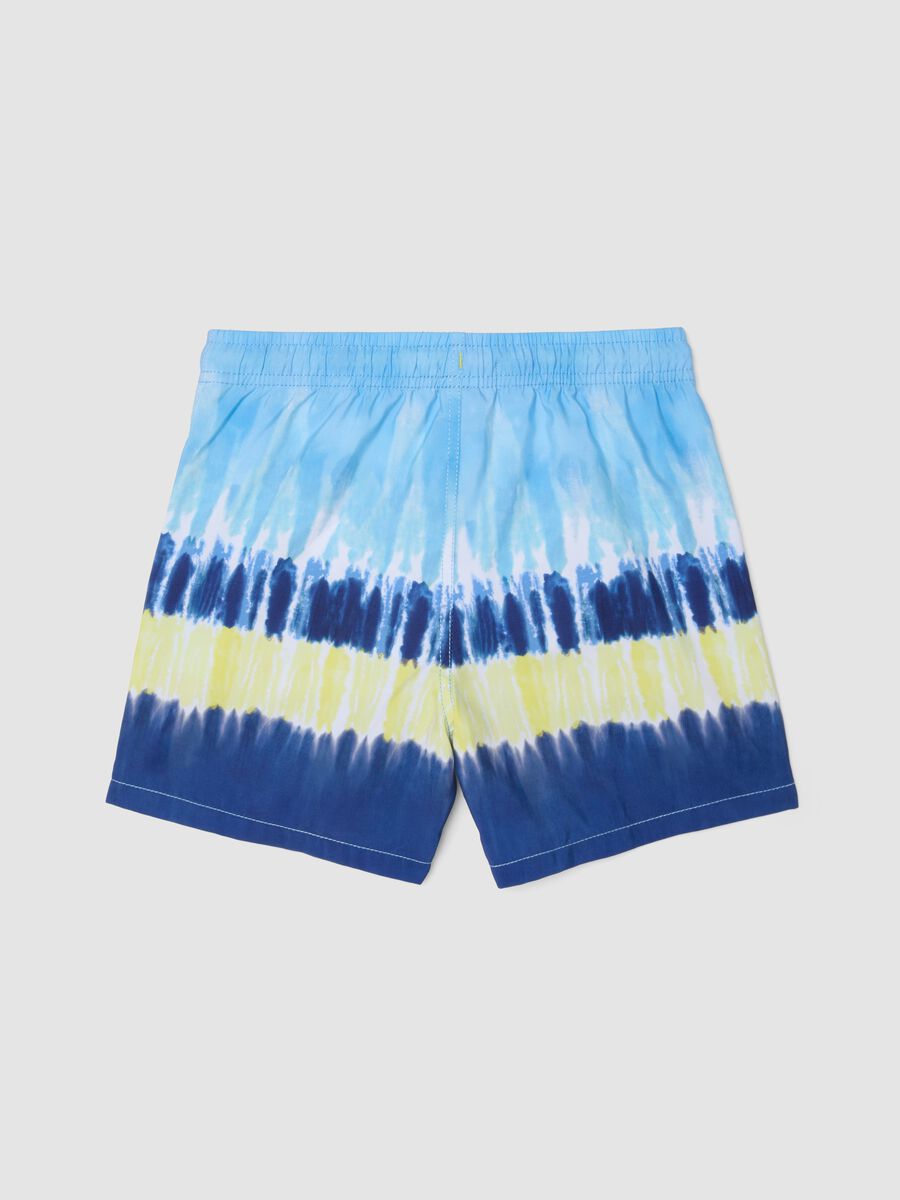 Blue tie-dye swim shorts with drawstring_1
