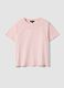 Pink pure cotton T-shirt with embroidered neckline_0