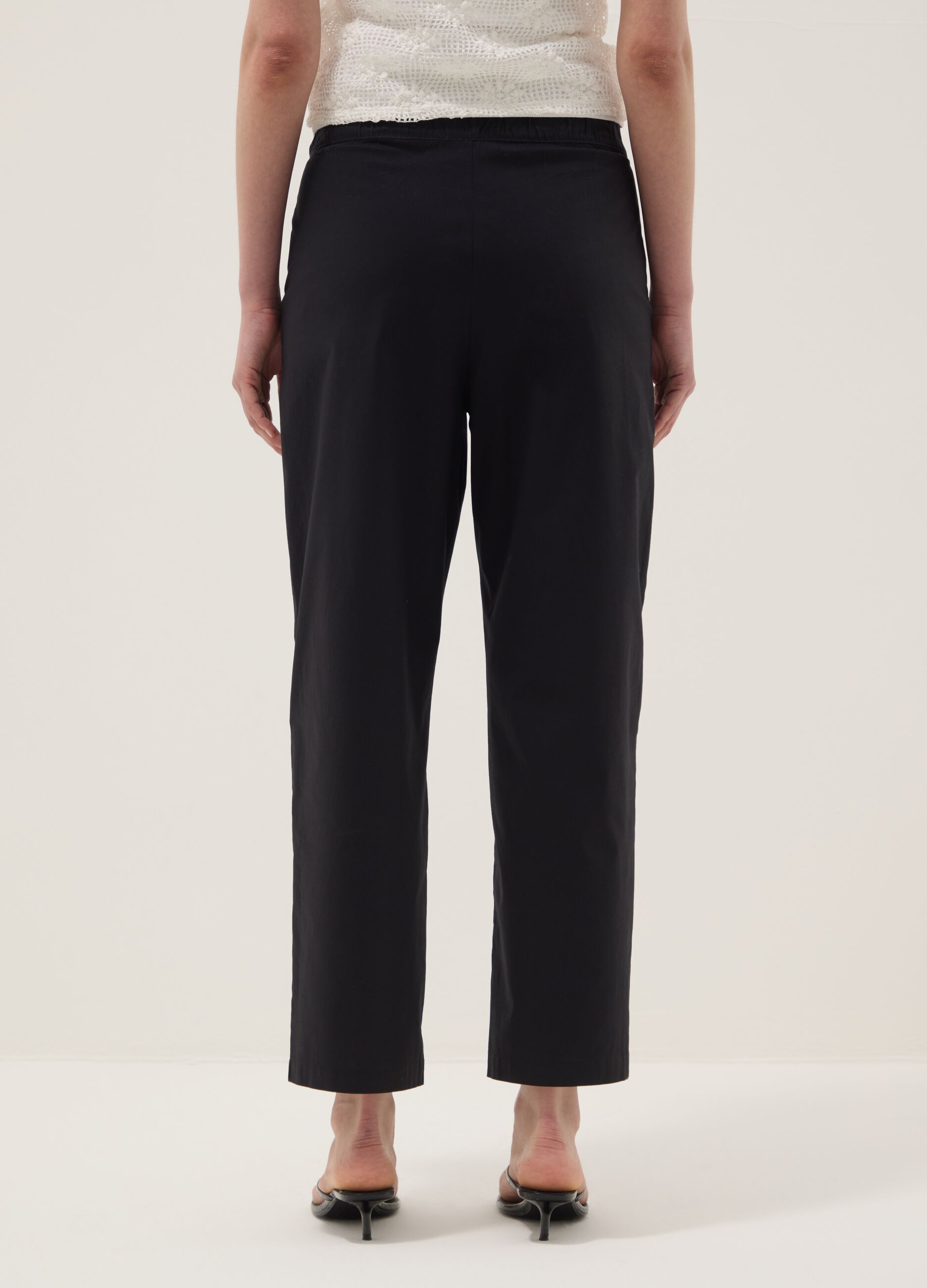 Blue stretch cotton trousers with elasticated waistband