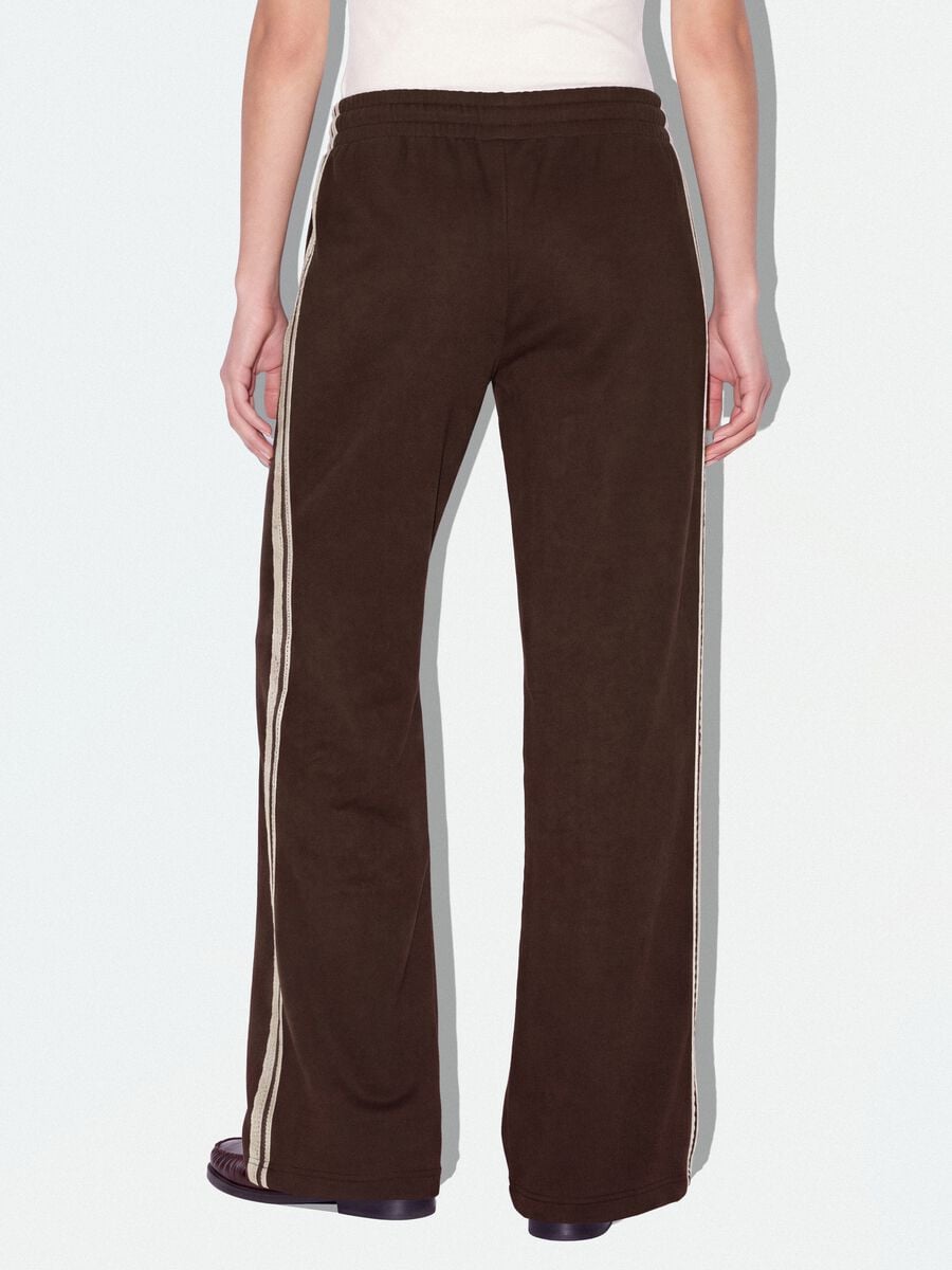 Brown cotton-blend wide-leg trousers with lace embroidery_2