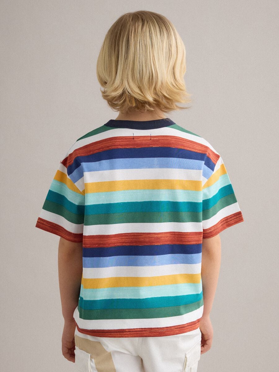 Boys' Regular Fit Multicoloured Striped Pure Cotton T-shirt_1