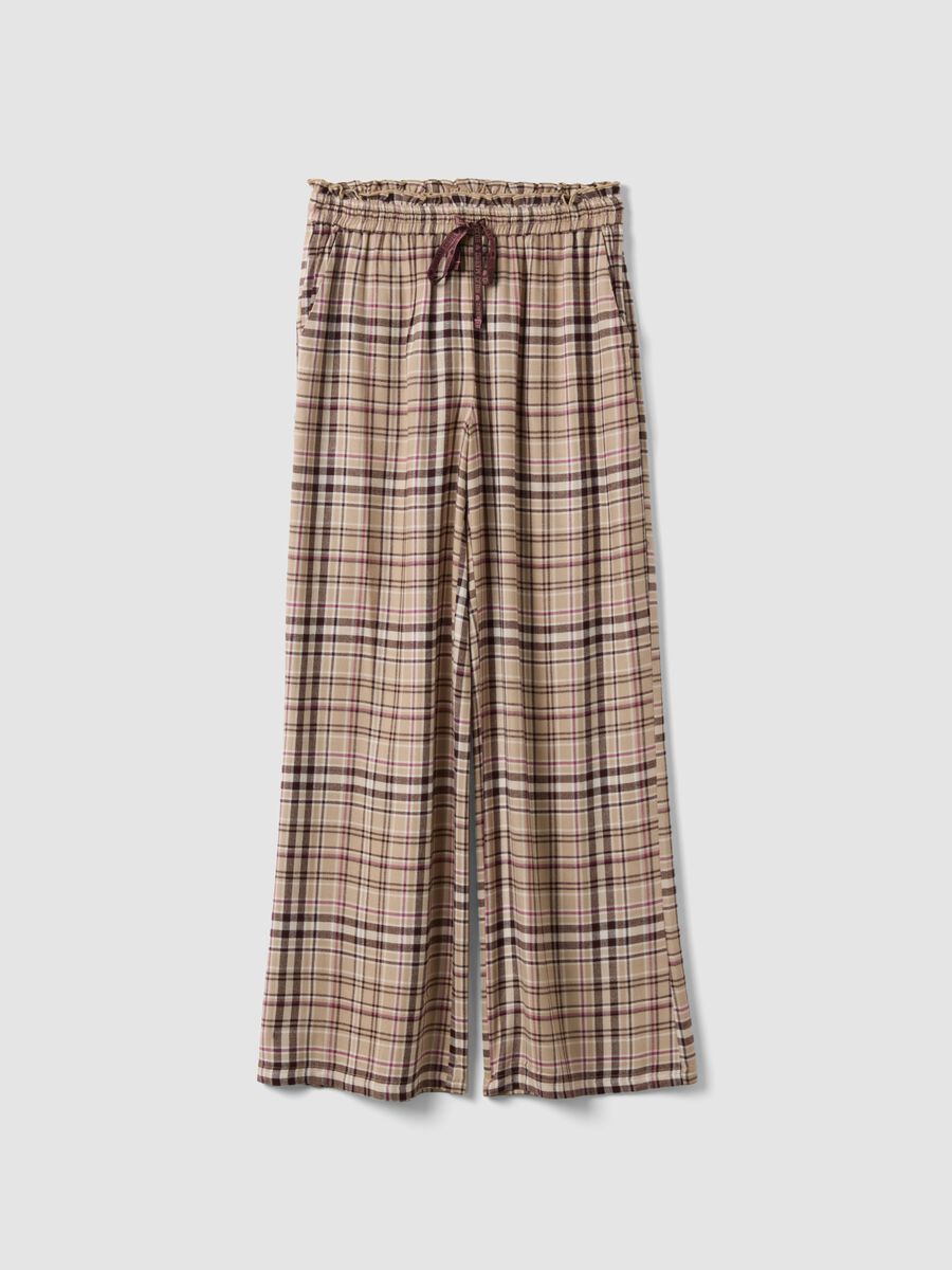 Beige Pyjamahose aus reiner Viskose mit Karomuster_4