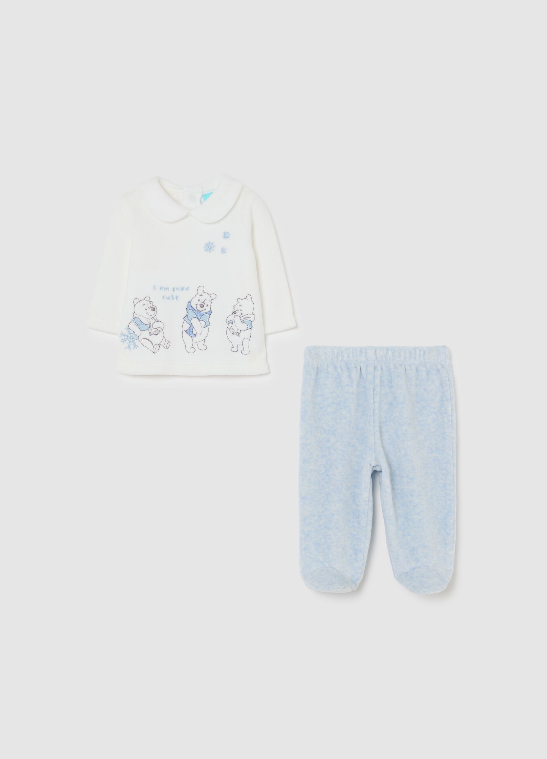 Newborn cotton and velour blend top and trousers set in multicolour