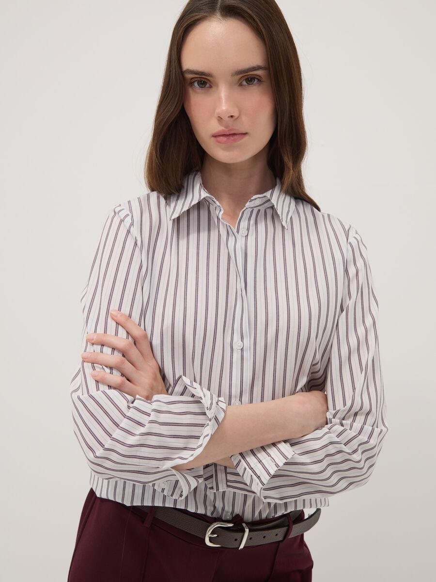 White striped long-sleeve slim-fit shirt_0