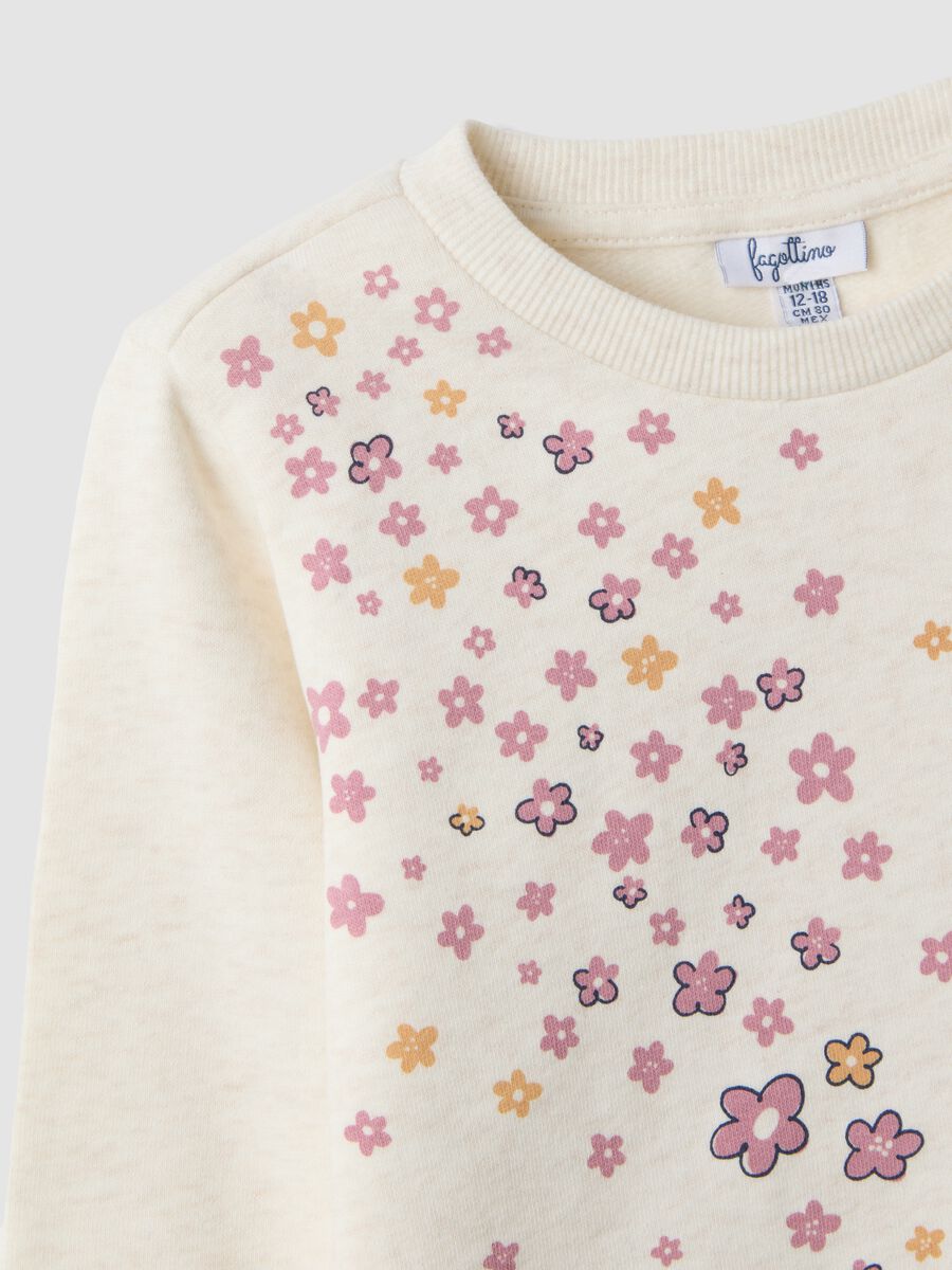 Felpa beige melange in misto cotone con girocollo_3