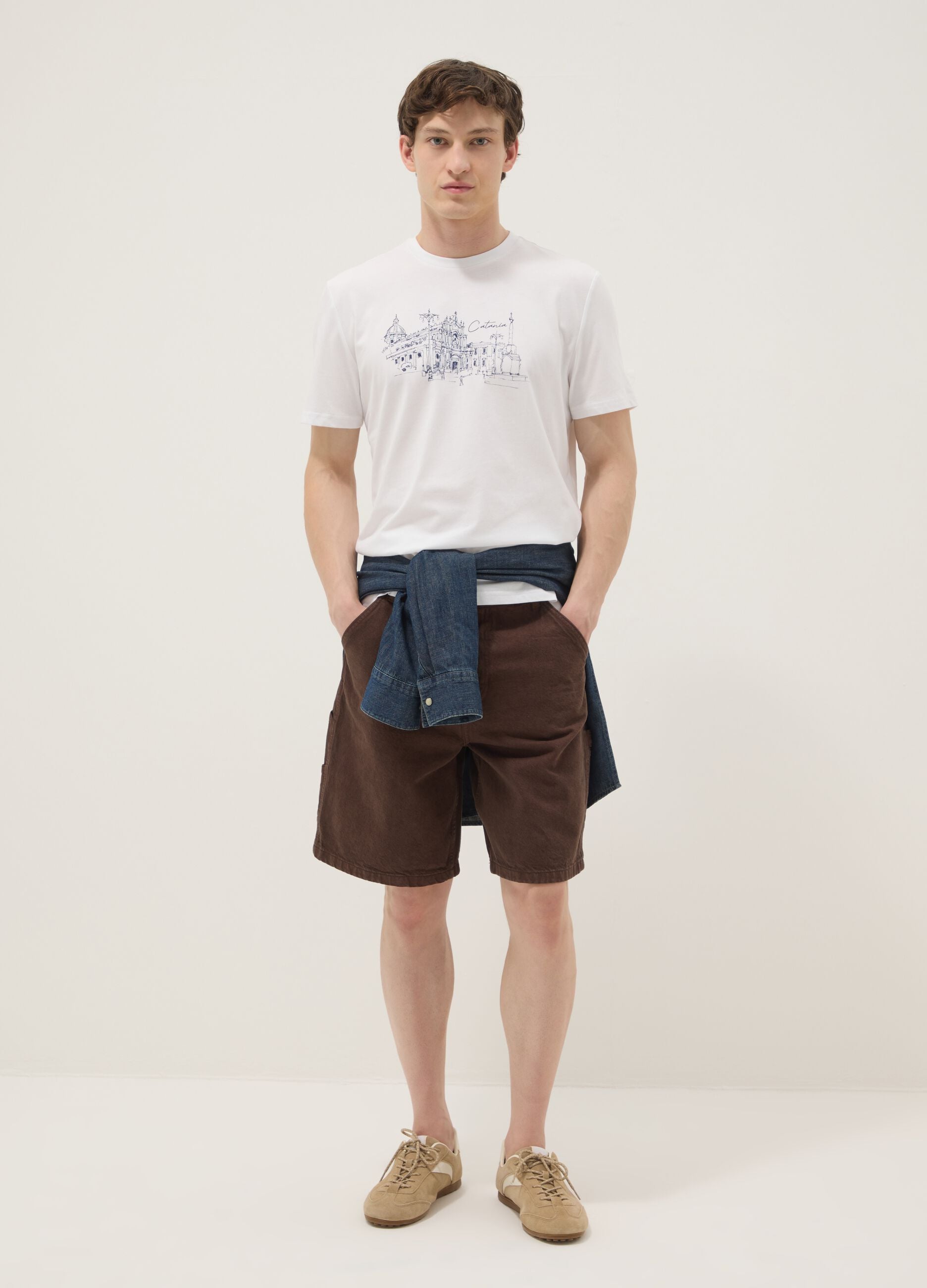 Wei&szlig;es T-Shirt aus reiner Baumwolle mit Print, Regular Fit