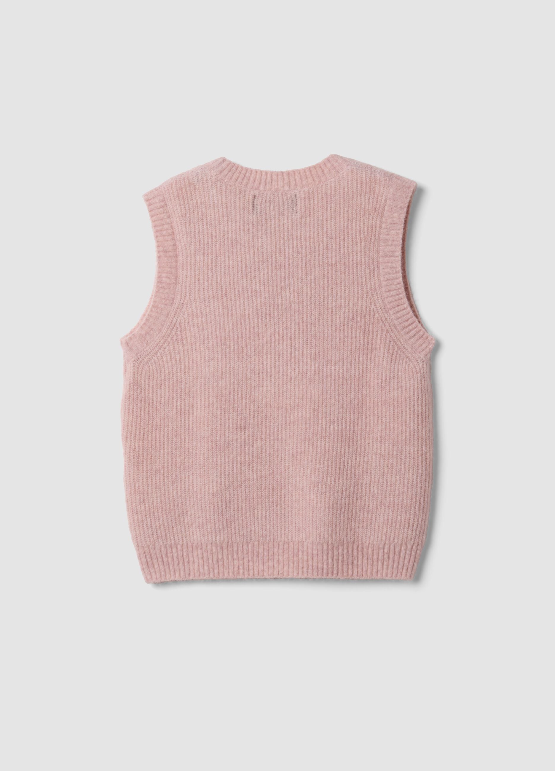 Pink crew-neck wool and alpaca stretch-knit gilet