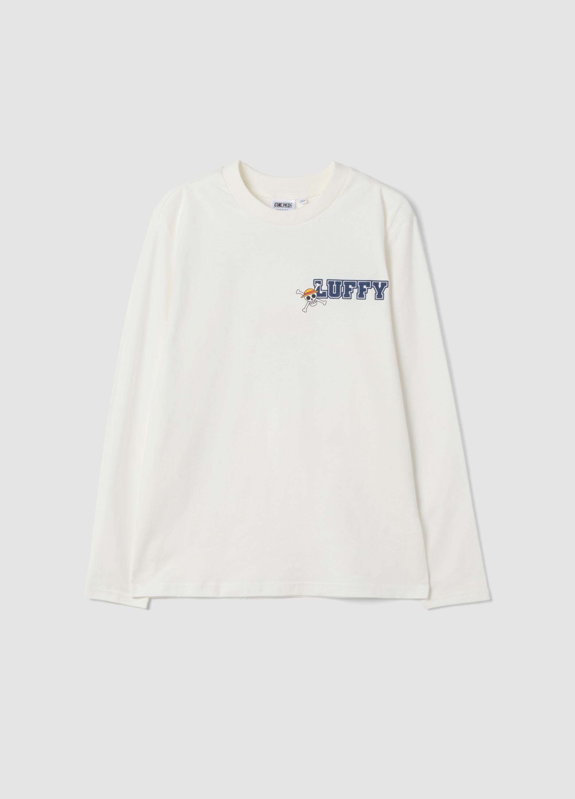 White pure cotton T-shirt with One Piece print, relaxed fit
