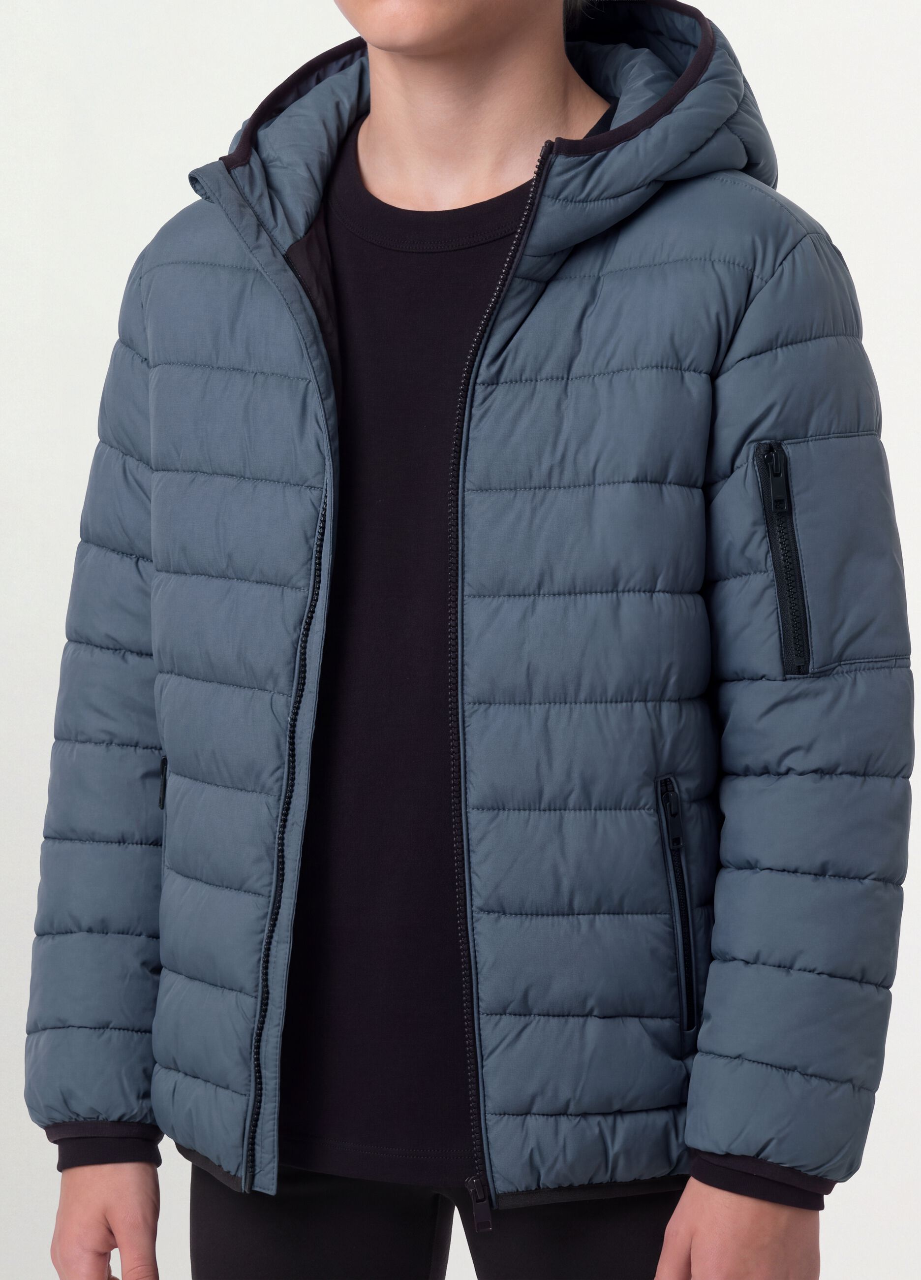 Grey Ultralight padded hooded jacket with zip for boys