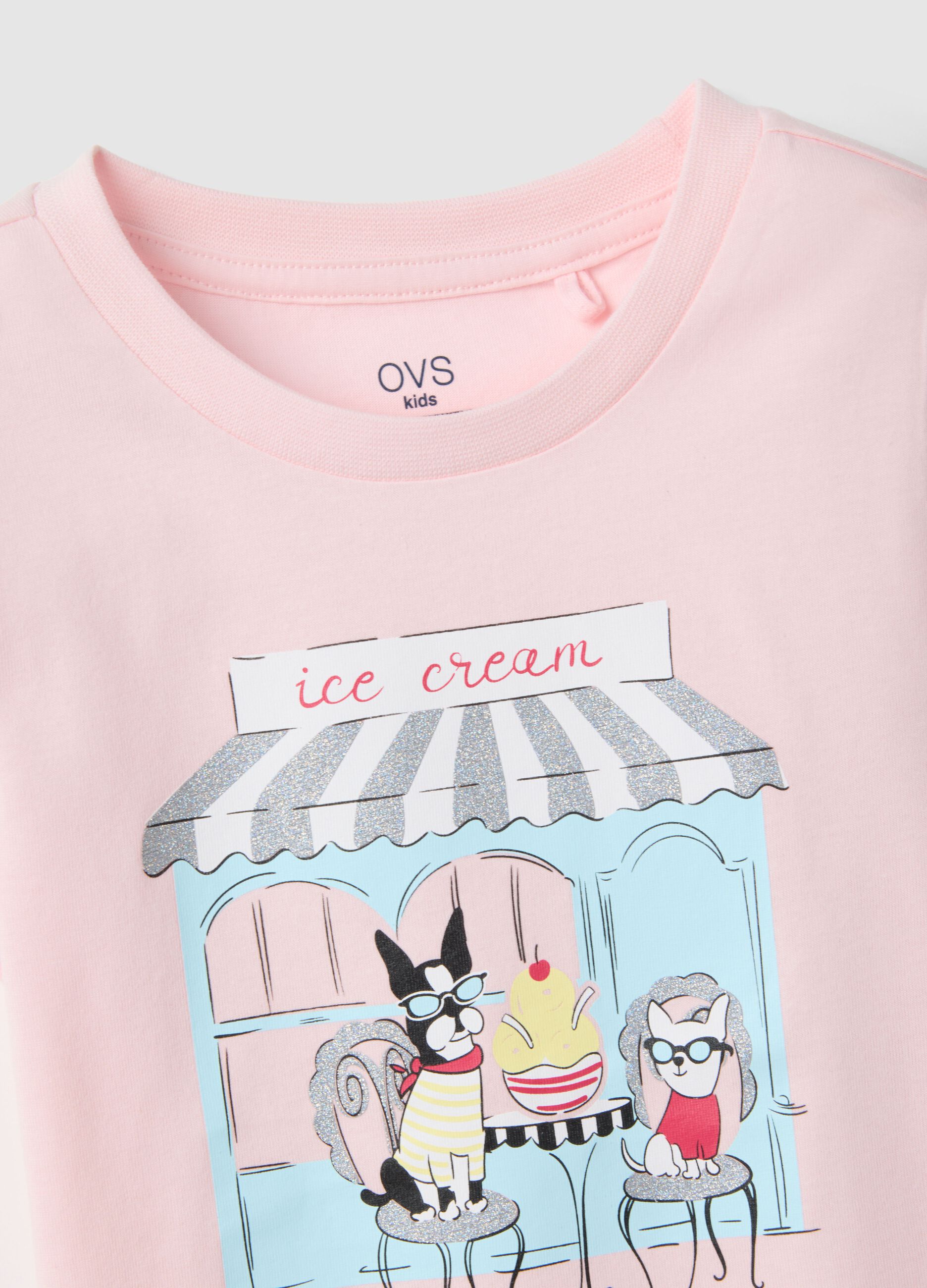 T-shirt rosa de algod&atilde;o puro com corte regular e estampado para meninas
