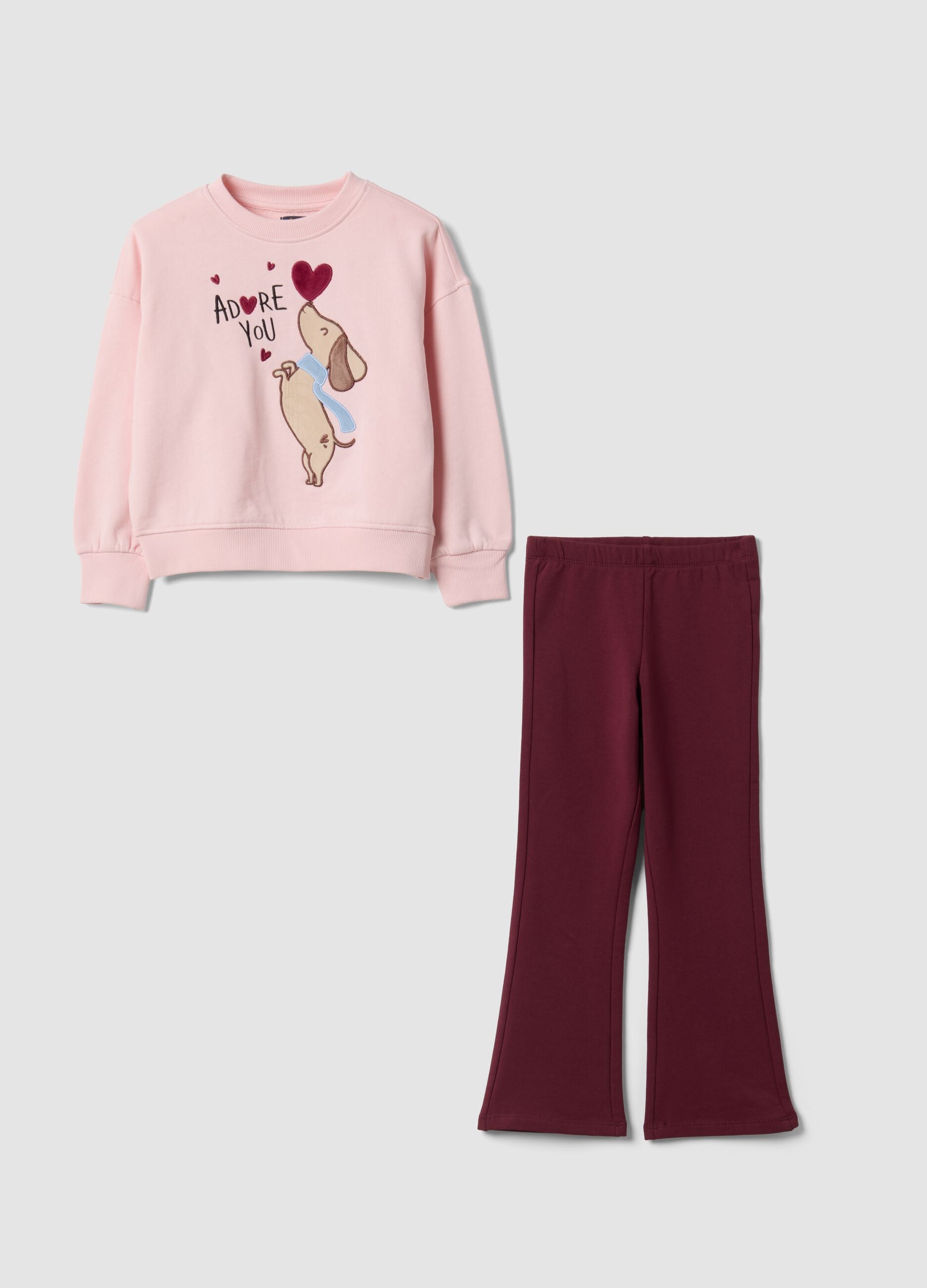 Pink and red pure cotton set with puppy print for girls