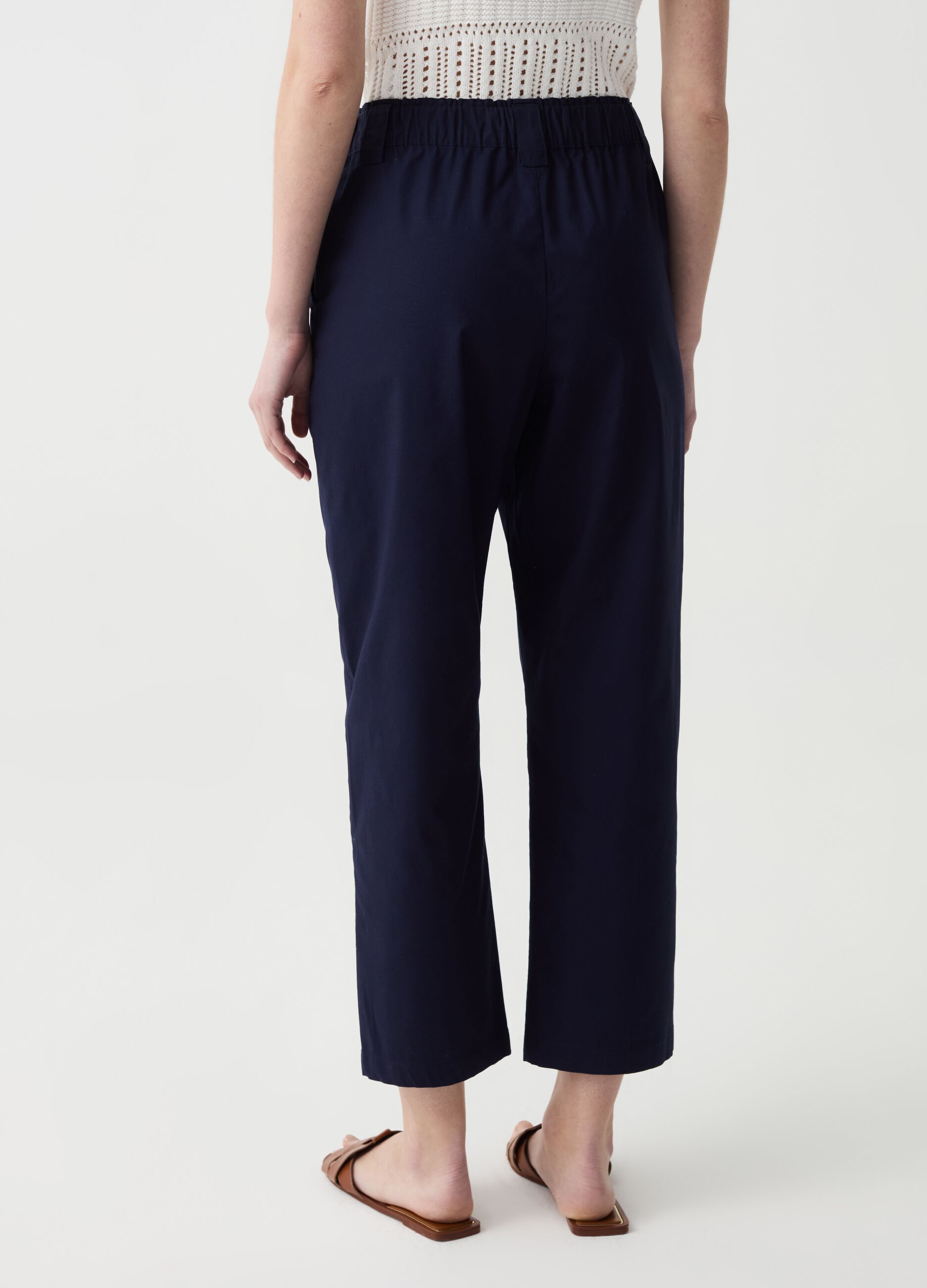 Wide-leg cropped trousers in stretch cotton