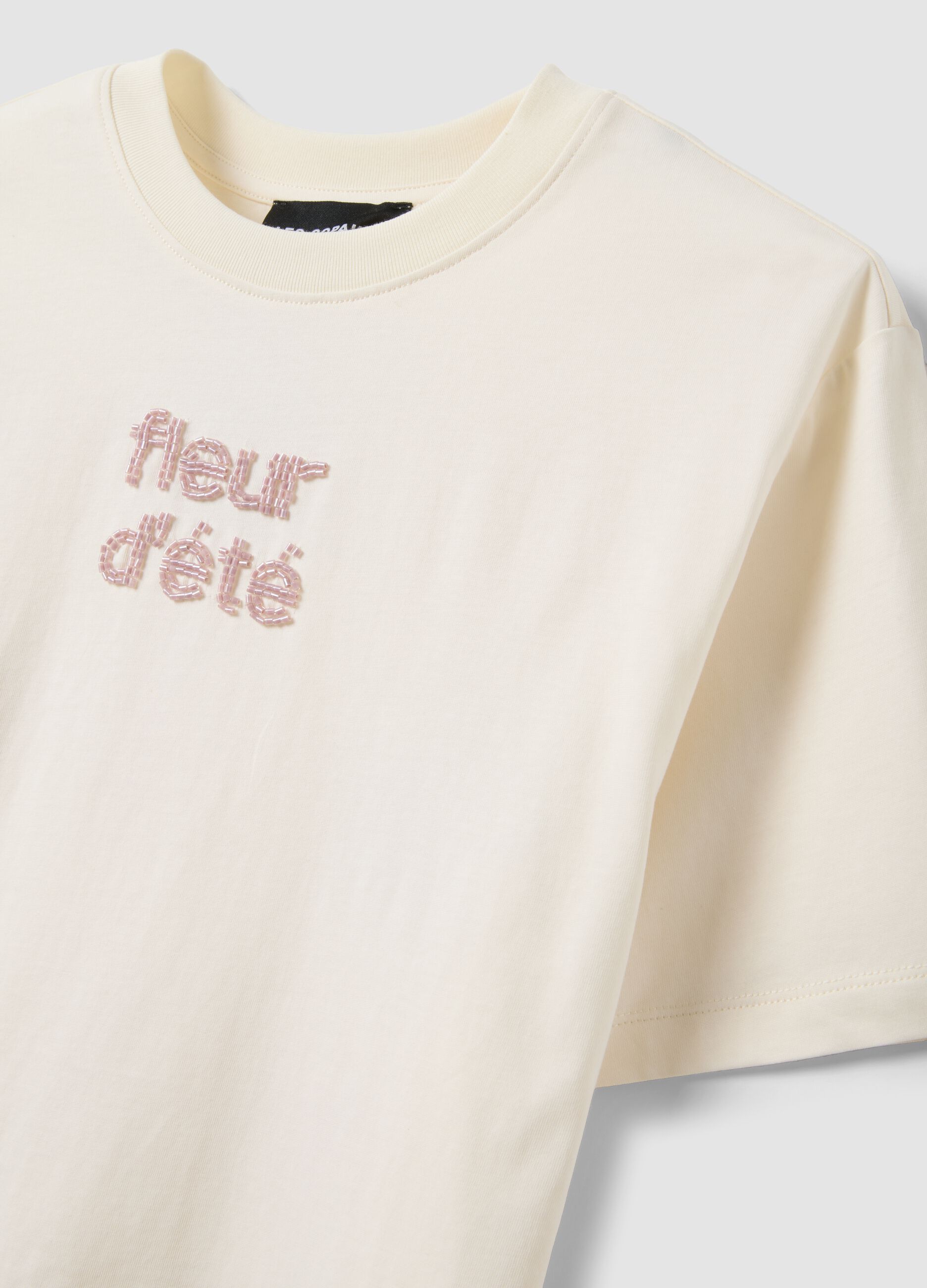 Beige pure cotton short-sleeve T-shirt