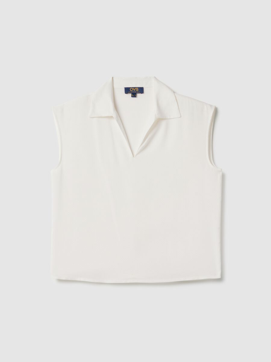 White sleeveless blouse in pure viscose regular fit with V-neck_4