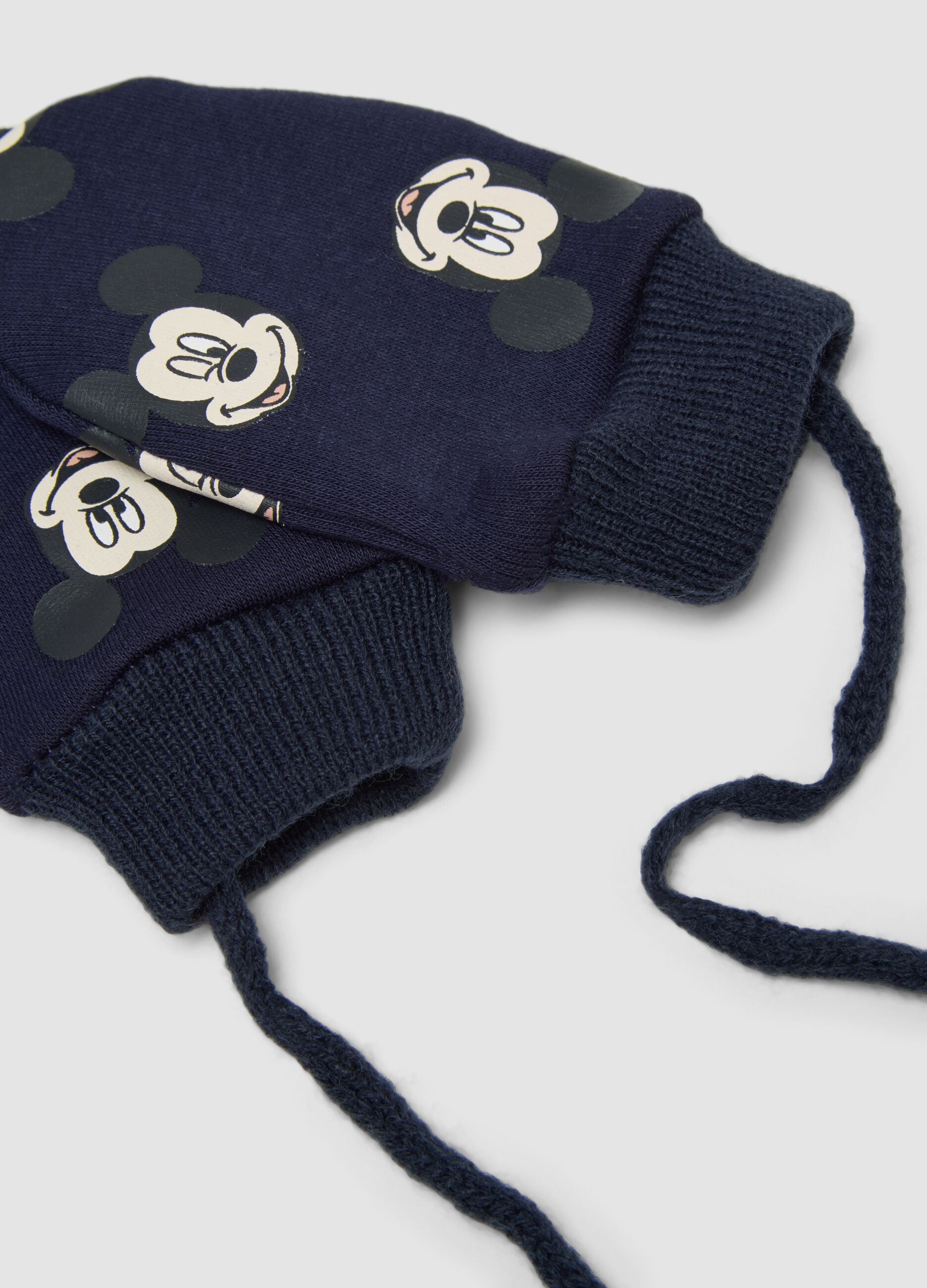 Guanti blu in tessuto elasticizzato con stampa Mickey