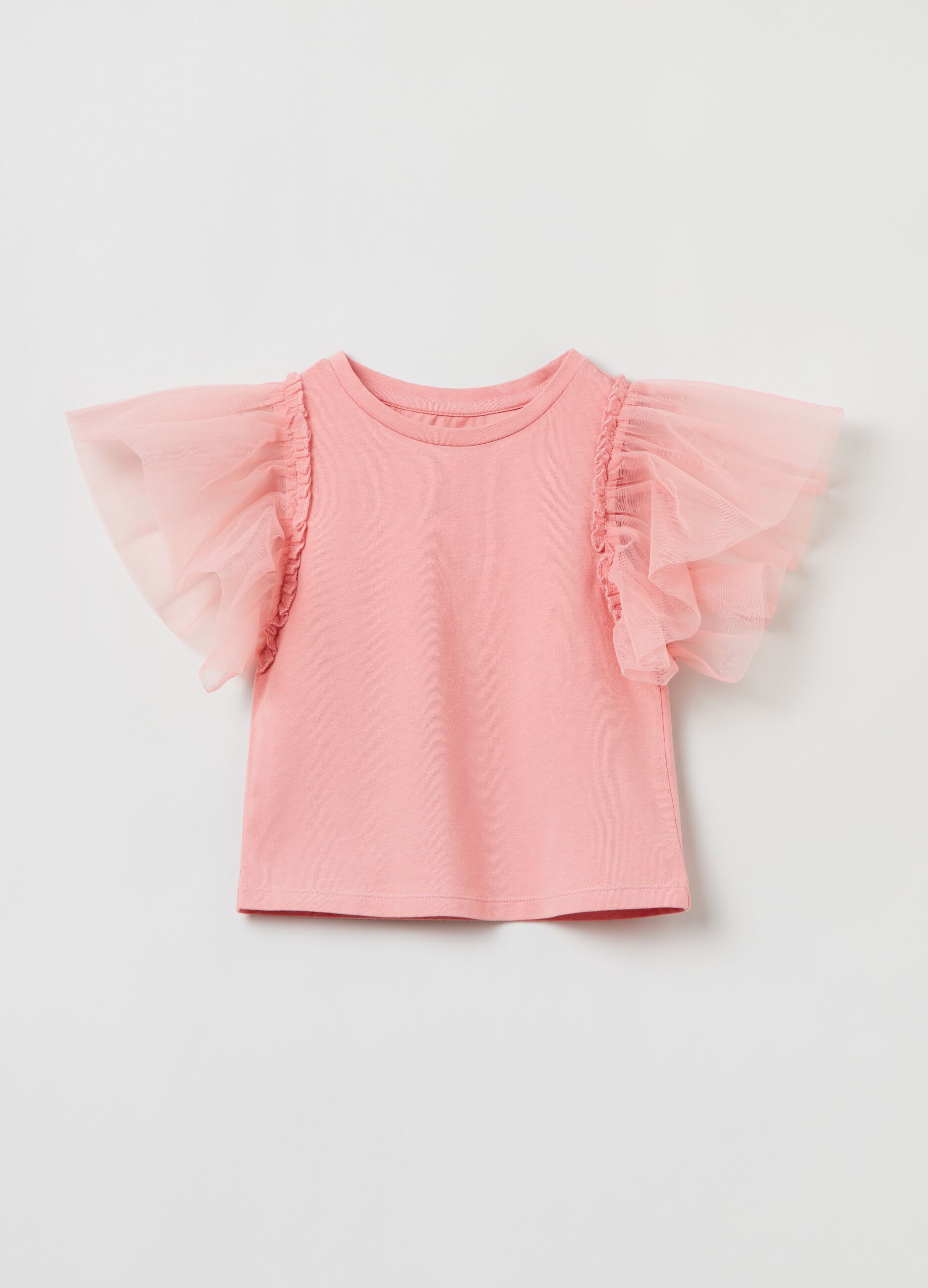 Cotton T-shirt with tulle sleeves